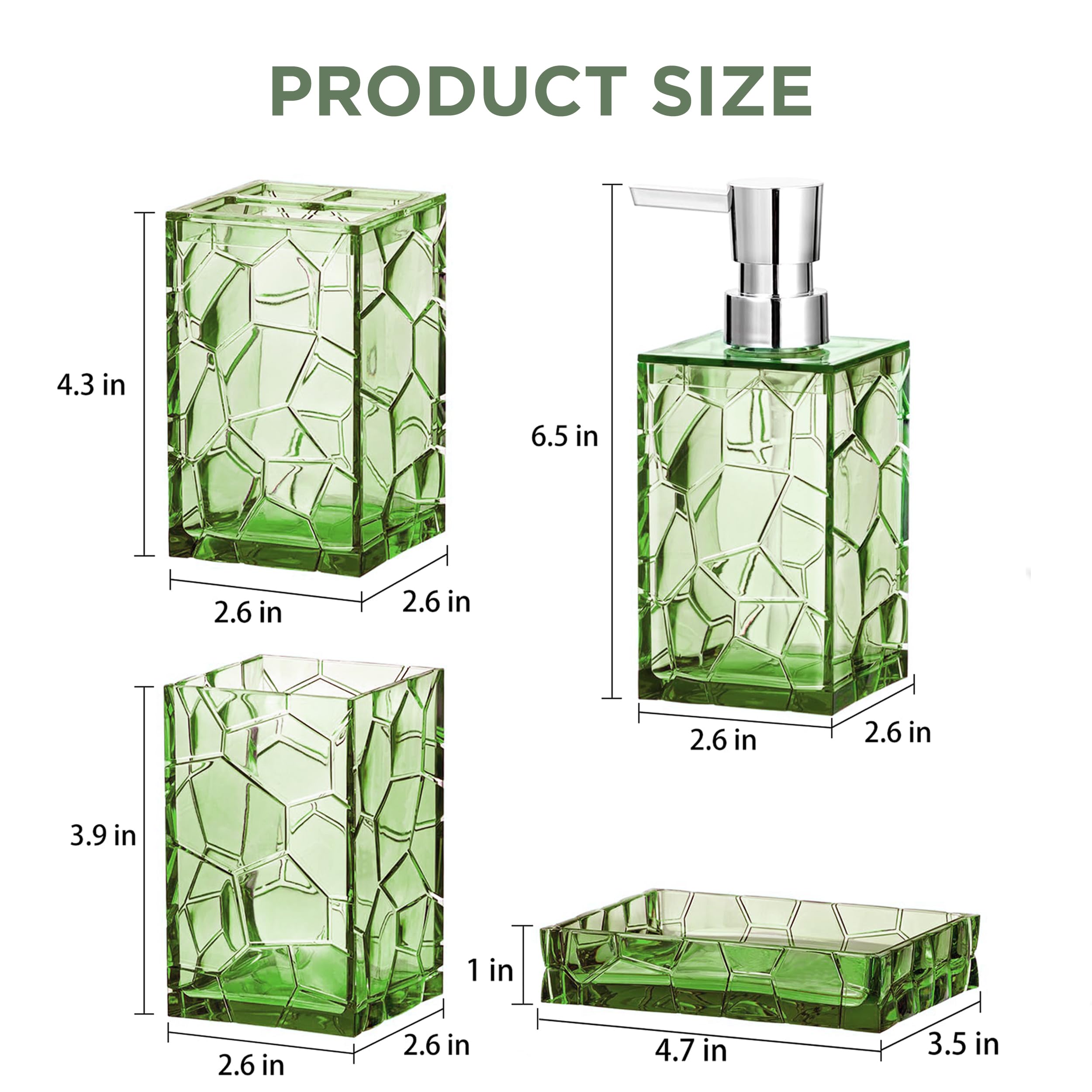 HBlife Juego de Accesorios de baño Modernos de acrílico Verde Salvia con Soporte para Cepillo de Dientes, dispensador de jabón, Vaso, jabonera