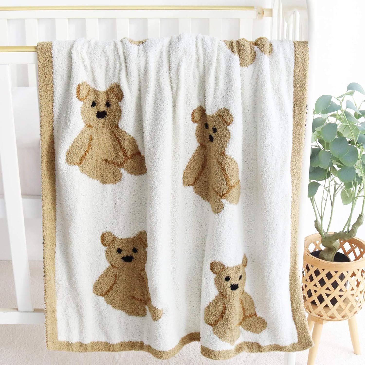LifeTree Cozy Plush Baby Blanket - Soft Fuzzy Swaddle & Receiving Blanket for Toddler Nursery, Crib, Stroller, Warm & Lightweight for Girls and Boys, 31x40 Inches, Bear Pattern