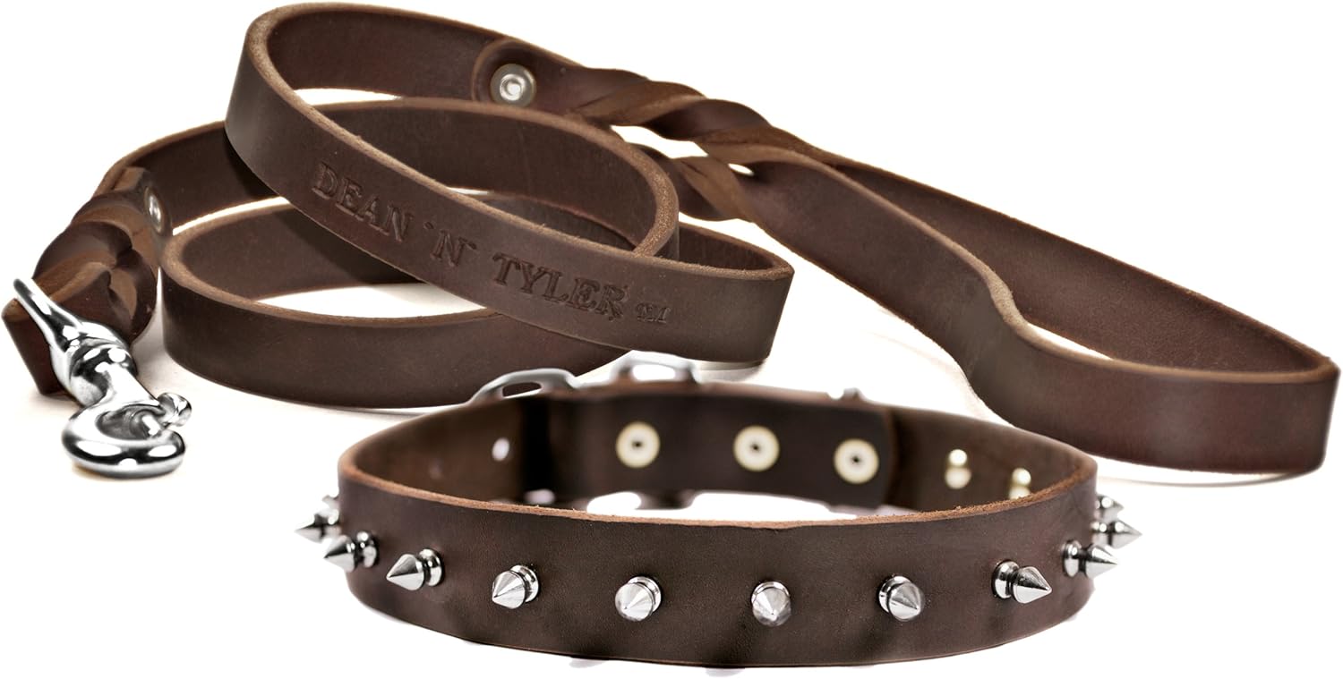Dean & Tyler 28-Inch Spiked Punch Collar with 6-Feet Love to Walk Leash, Brown