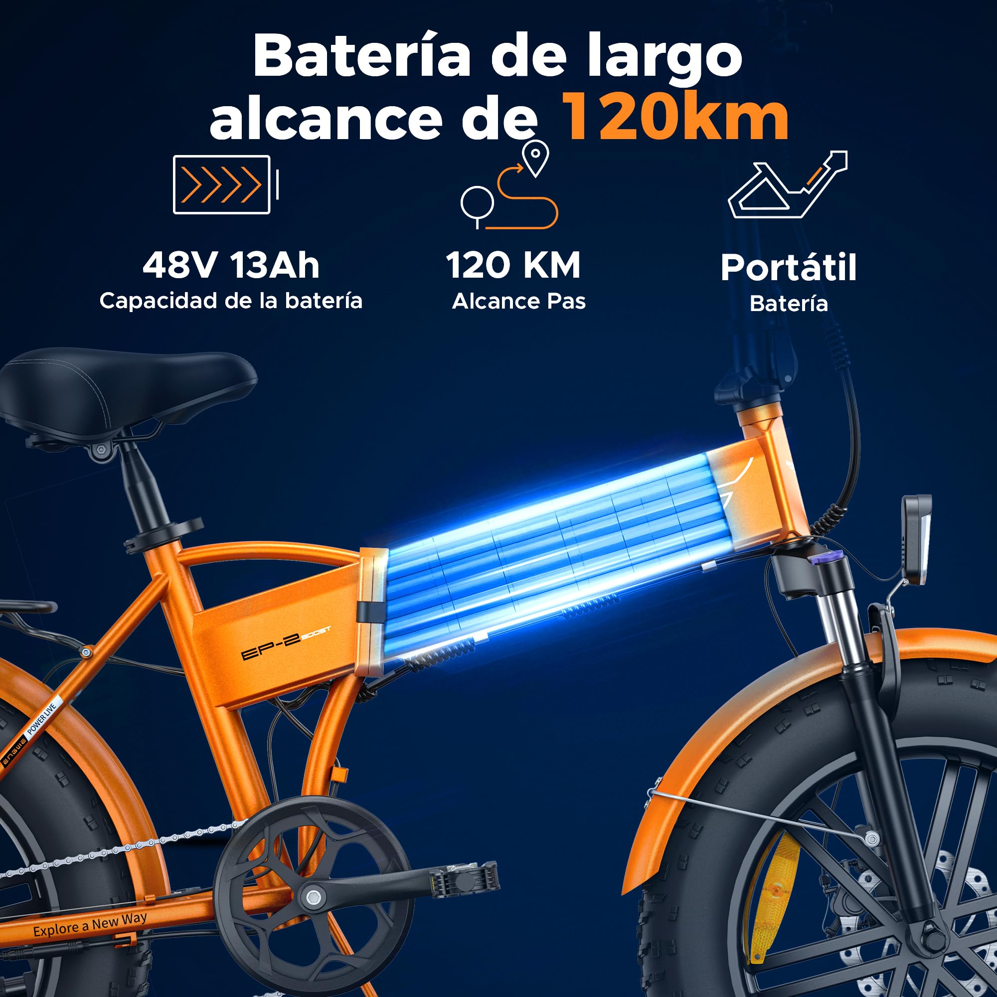 ENGWE Bicicleta Eléctrica Plegable, 48V 13Ah Batería Extraíble, Autonomía de 50-120 km E-Bike，20''×4.0'' Fat Tire 7-Velocidad E-Bike para Cualquier Terreno