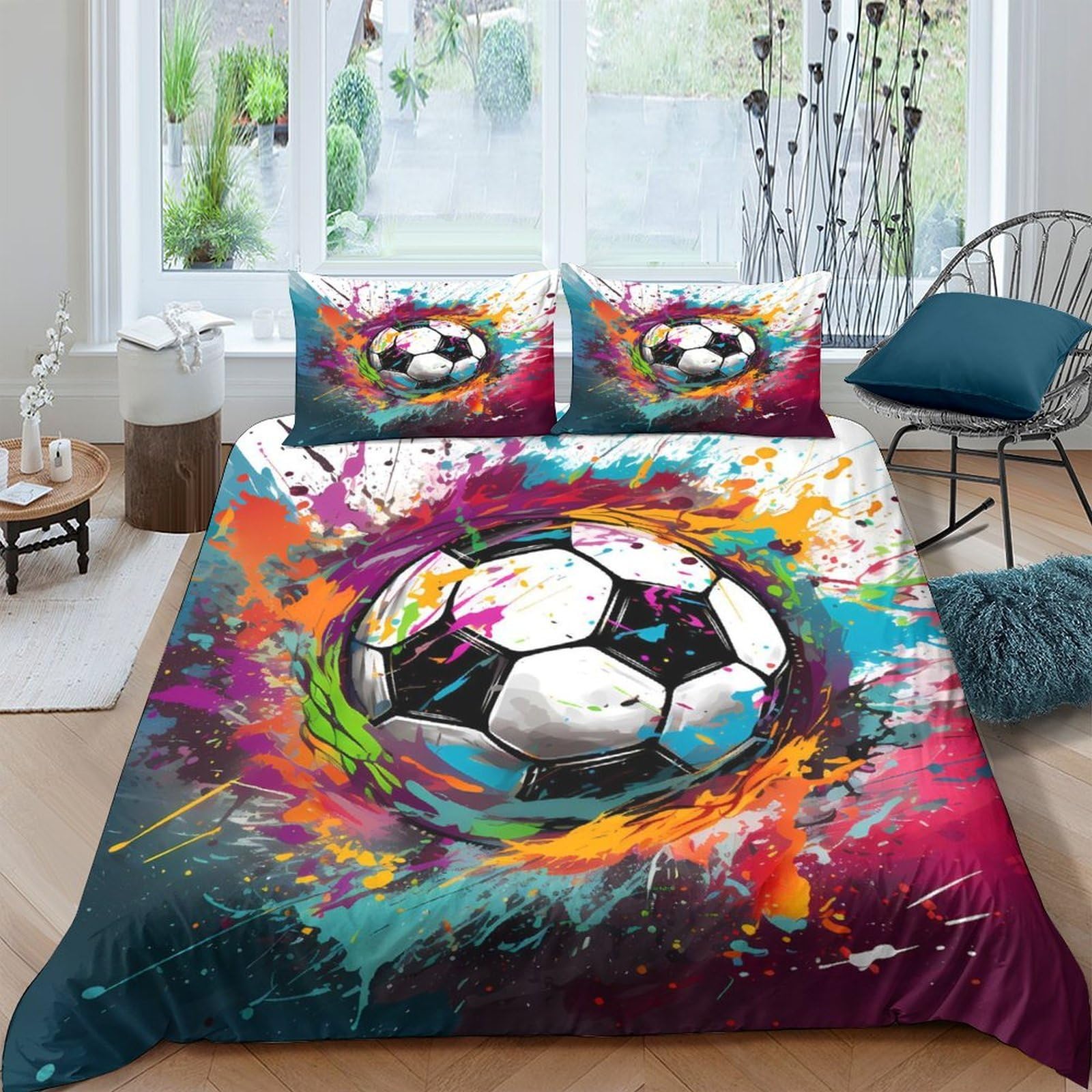Ctjqhvkz Style-2 3D Printed Graffiti Soccer Fitted Sheet Microfiber Soft Colorful Splash Bed Cover For Bedroom Dorm Mattress Decor Single（135X200cm）