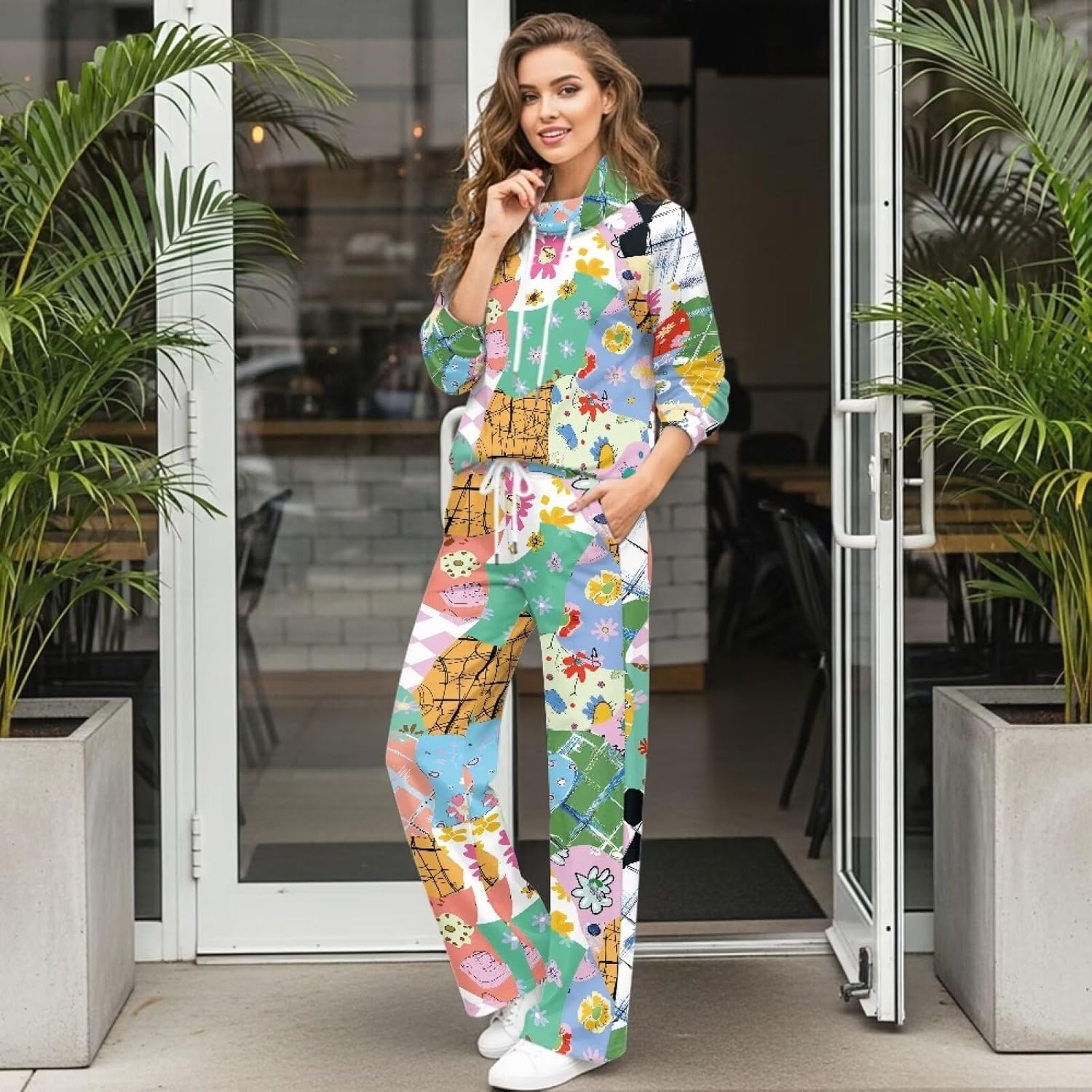 AFPANQZ Comfy Lounge Sets for Women Sweatsuits 2 Piece Outfits 2026 Fall Long Sleeve Sweatshirt Wide Leg Sweatpants Tracksuit