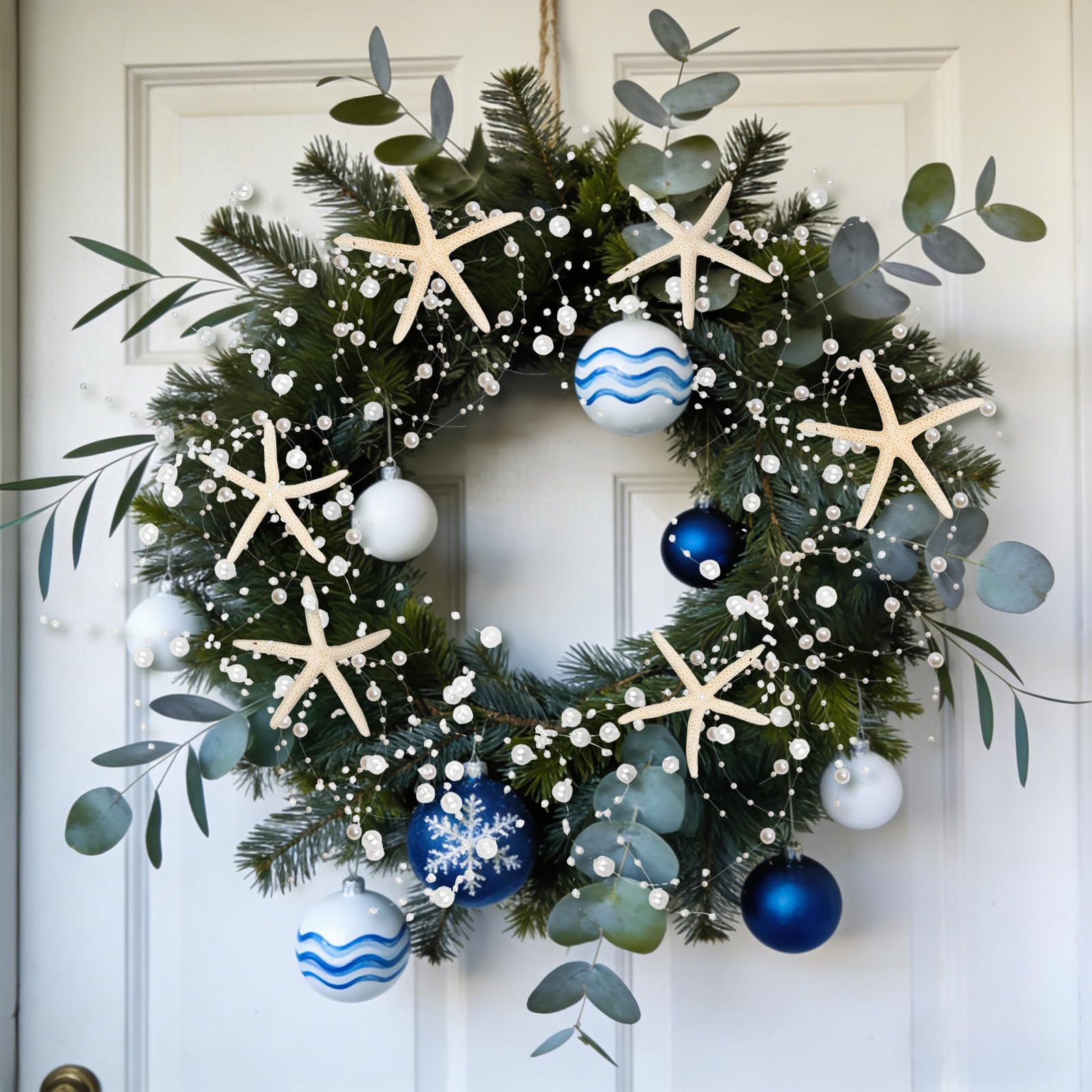 Perlen Seestern Girlande Weihnachtsdekorationen 203,2 cm natürliche Seestern Weihnachten Perlen Girlande mit 6 Stück Finger Seestern für Weihnachtsbaum Strand Heimdekoration Lieferungen Perlen