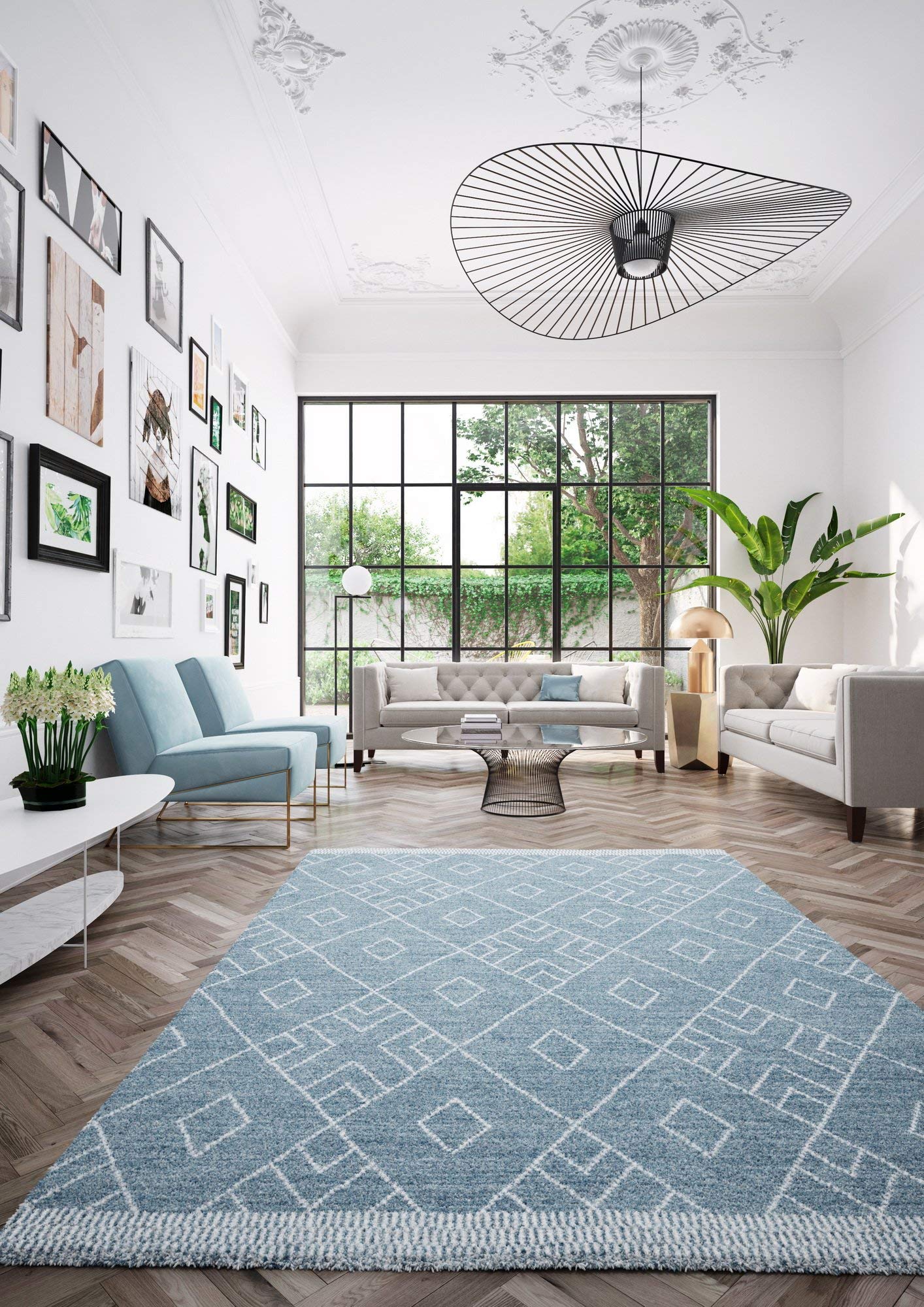 ASPECT Marjan Diamond/Rhombus Pattern Geometric Thick Soft Shaggy Rug, Polypropylene Teal, 170 x 120 x 4 cm