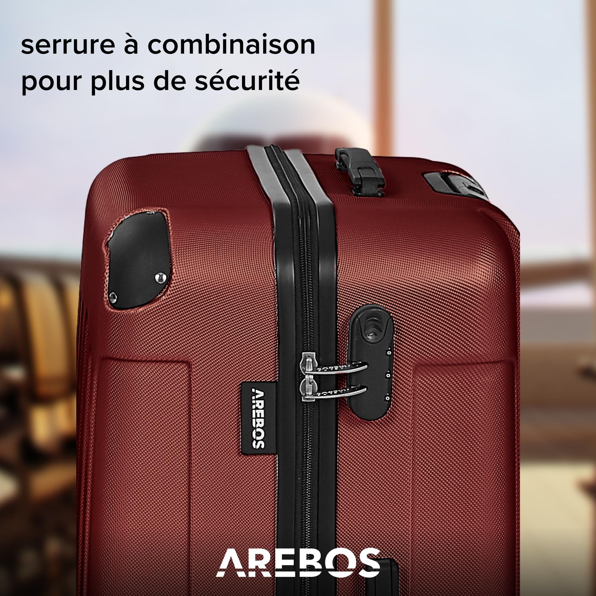 AREBOS Lot de 4 valises de Voyage I Coque Rigide en ABS I Set de valises à roulettes I Poignée télescopique I avec Fermeture éclair Roues à 360° I S-M-L-XL | Rouge