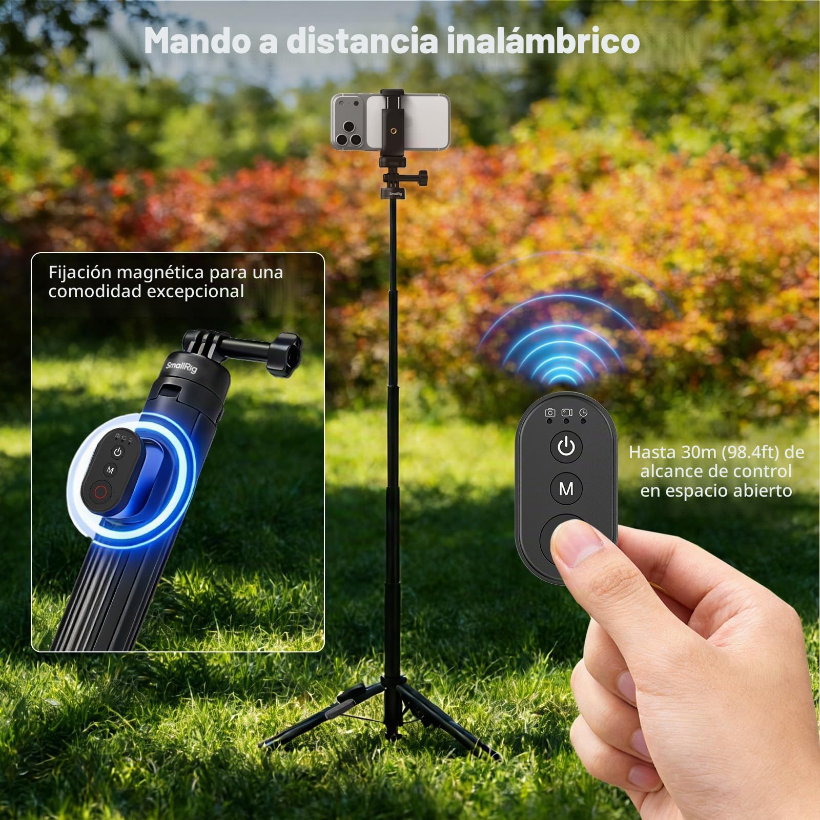 SMALLRIG Trípode de Palo Selfie 59" con Control Remoto, Extensible de Aluminio, para dji Osmo Action 5/Pocket 3, para Insta360 X5/X4, para GoPro Hero 13/12/11, para iPhone 17/16 y Android - 5464