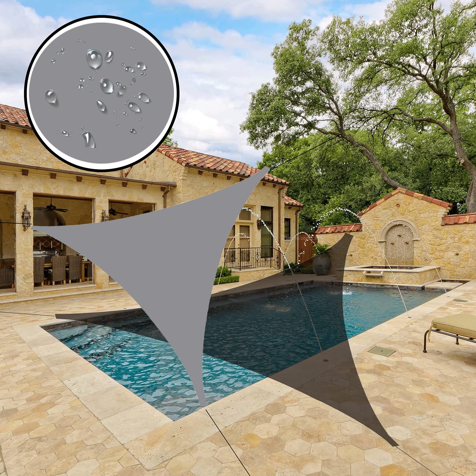 Telo impermeabile per esterni, 3,5 x 3,5 m, telone parasole, con accessori per giardino, piscina, cortile, perfetto per proteggere dal sole