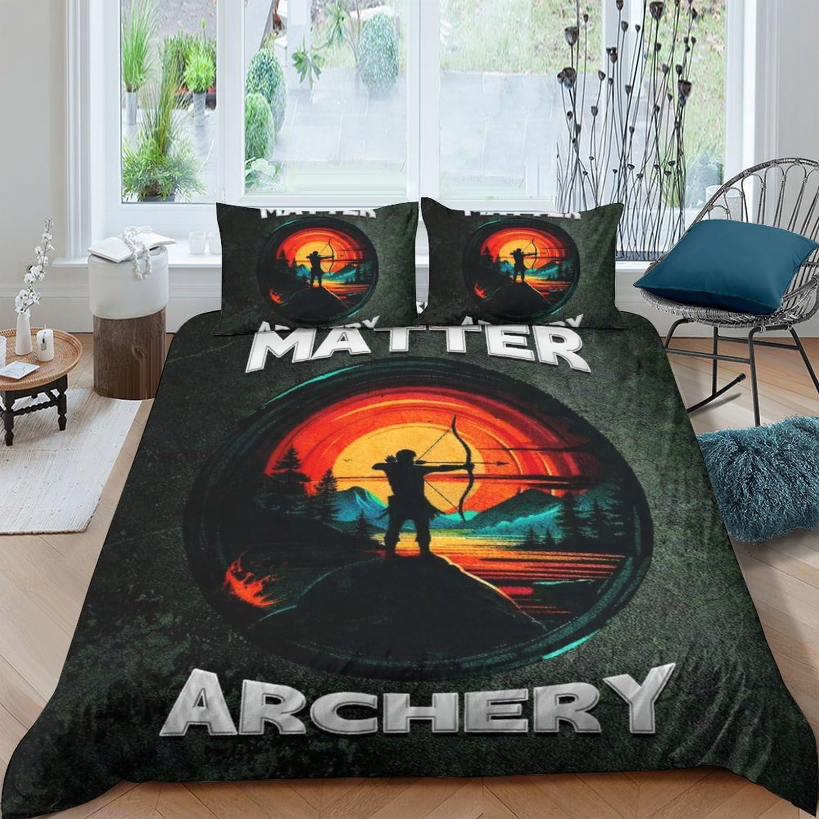 Ctjqhvkz Style-5 3D Printed Sunset Archer Fitted Sheet Microfiber Soft Breathable Forest Silhouette Bed Cover For Bedroom Dorm Decor Single（135X200cm）