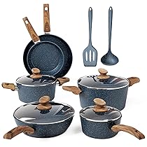 Kitchen Academy – Set di pentole e padelle con rivestimento antiaderente, 12 pezzi, set di pentole e padelle per induzione, fornelli a gas e microonde, blu
