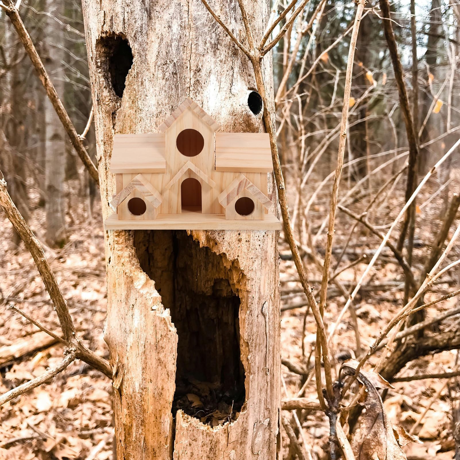 Toddmomy Casa de Madera para Colibríes de 6 Agujeros para Uso en Exteriores: Comedero para Pájaros Estacas para Jardín Pájaros Pequeños Colibríes Decorativos