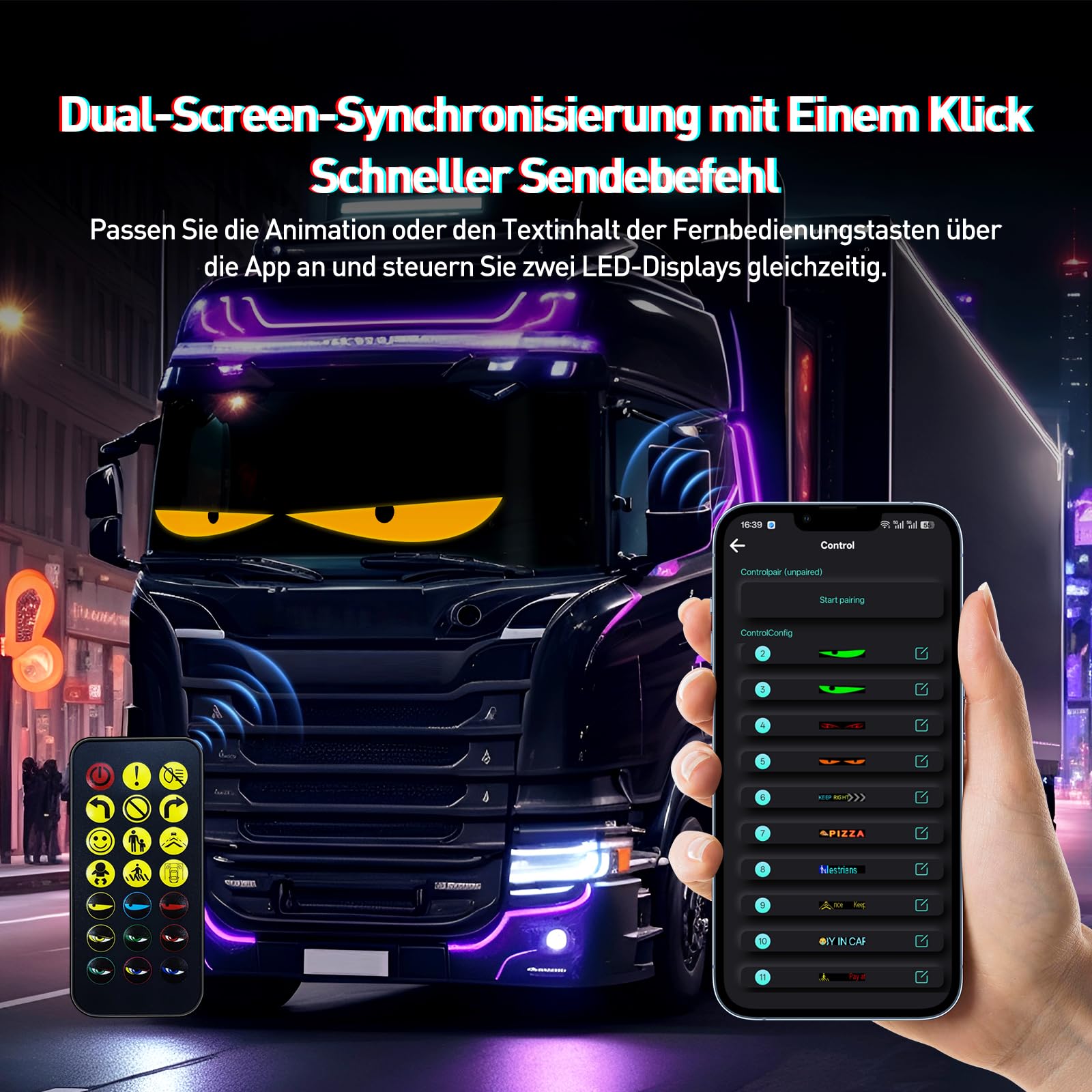 KZO Led Augen für LKW 60 * 12cm (2 PCS) Devil Eyes Licht for Auto, mit App/Fernbedienung, Perfect Sync, DIY Text/Bild, Wasserdicht, Flexibler LED-Bildschirm für Party/Geschäft/Dekoration,