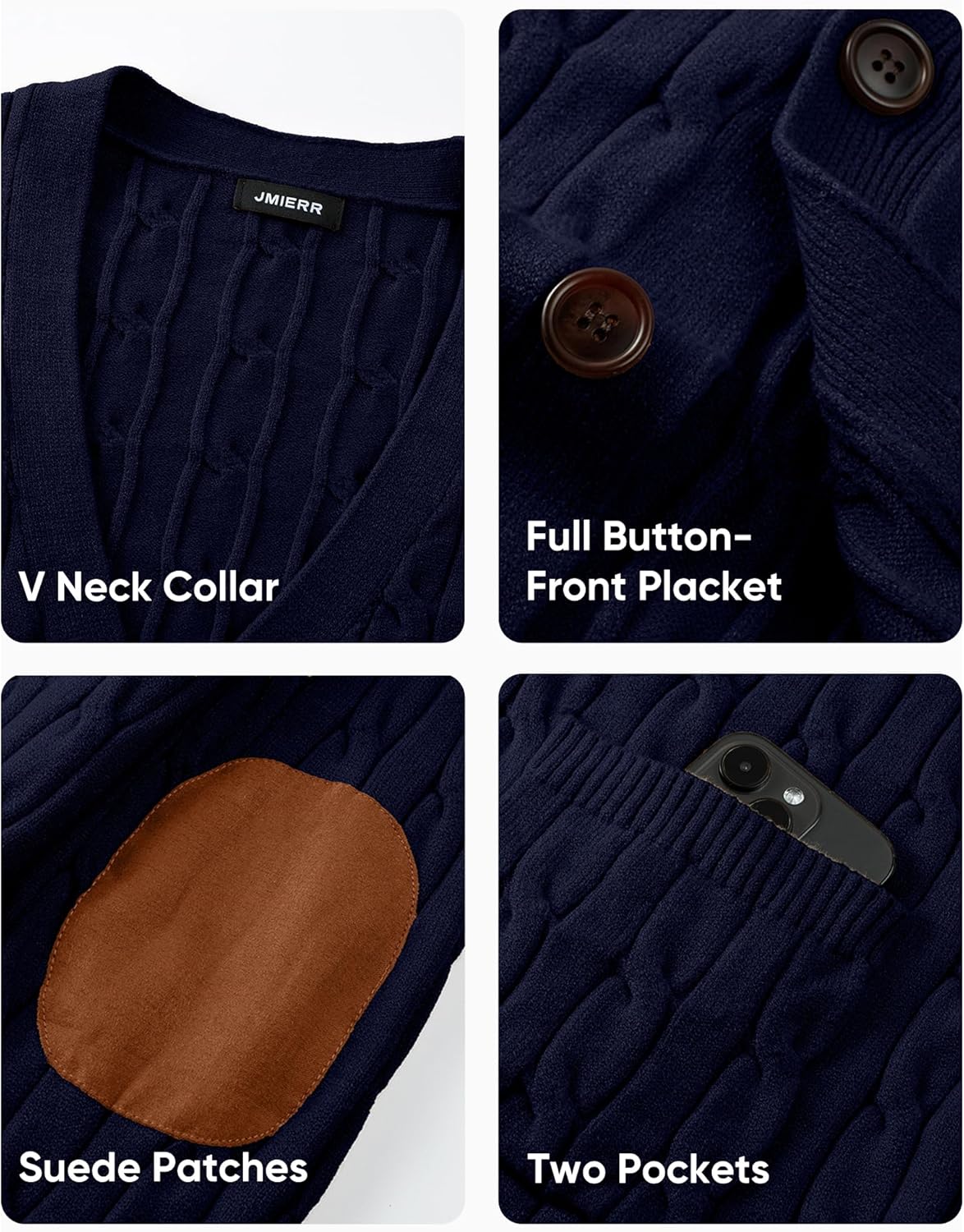 JMIERR Mens Cardigan Sweater Cable Knit Button-Down Sweaters V Neck Warm Winter Cardigans with Pockets - Image 4
