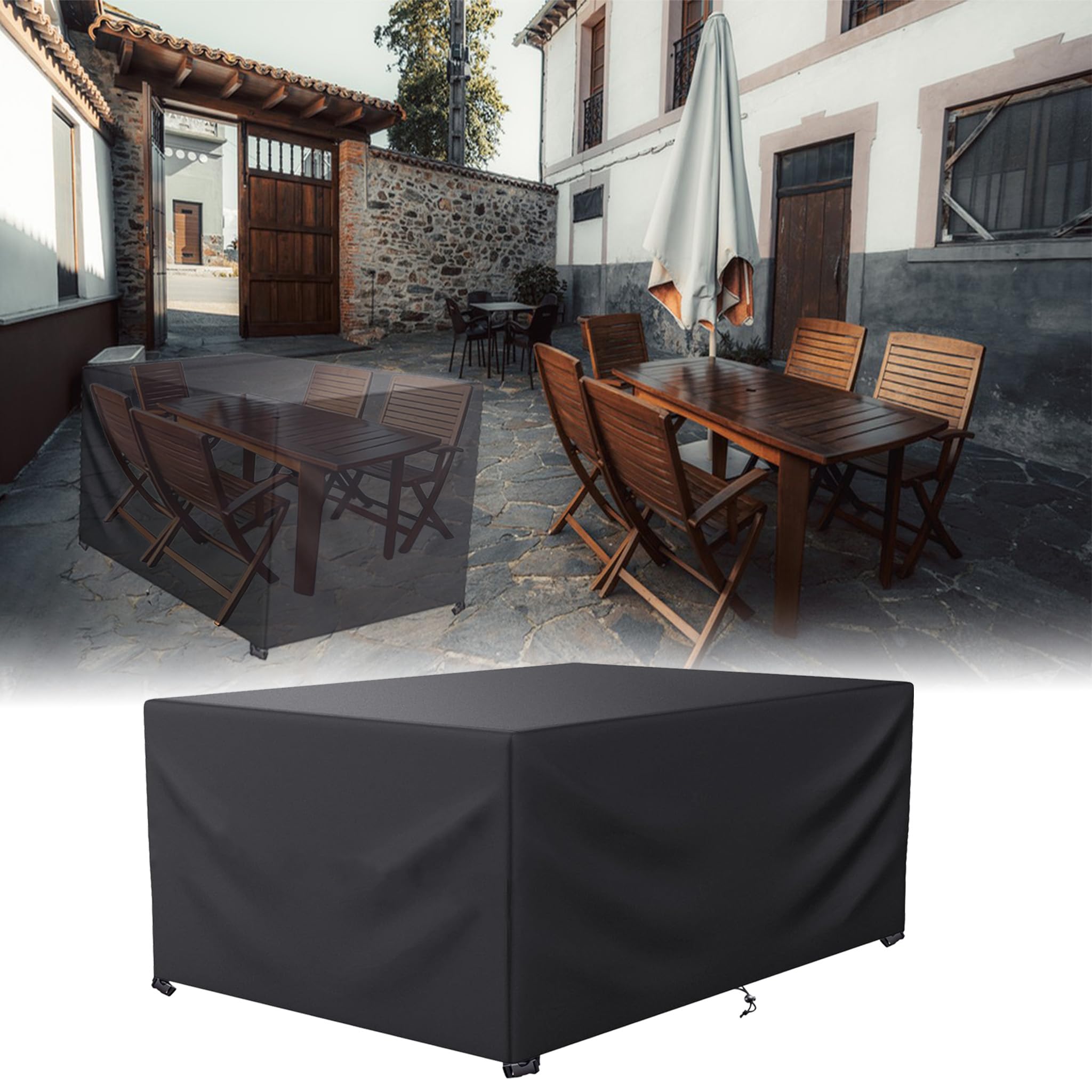 Ufgfytt Black Waterproof Outdoor Furniture Covers 420D Oxford, 180X120x74cm/Lxwxh Rectangular Patio Table & Sofa Protective Cover With Windproof Straps, Anti-Uv Tear Resistant For Garden Set,