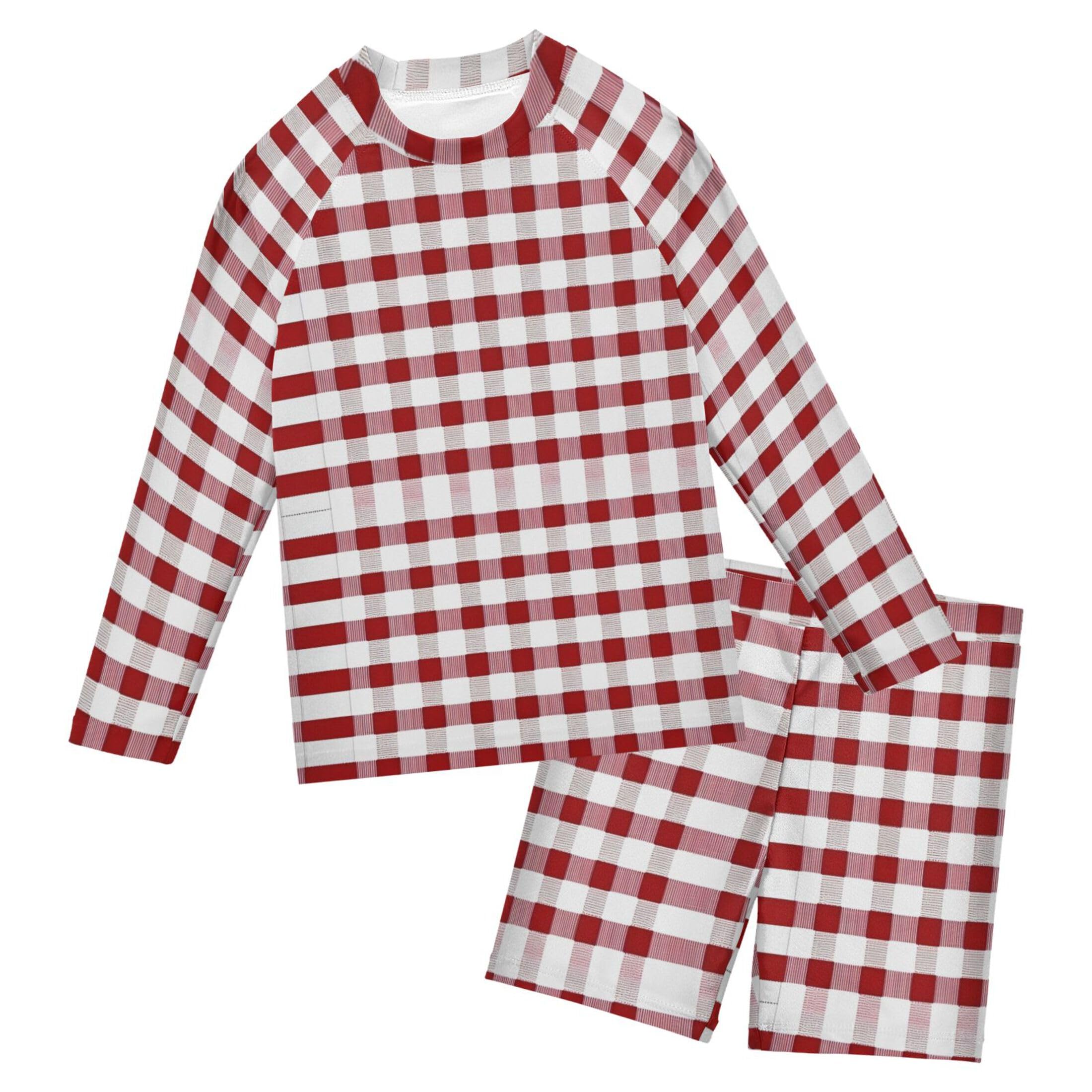 Red Buffalo Check Plaid Toddlers and Baby Boys' Swimsuit Trunk and Rashguard Set B0403495