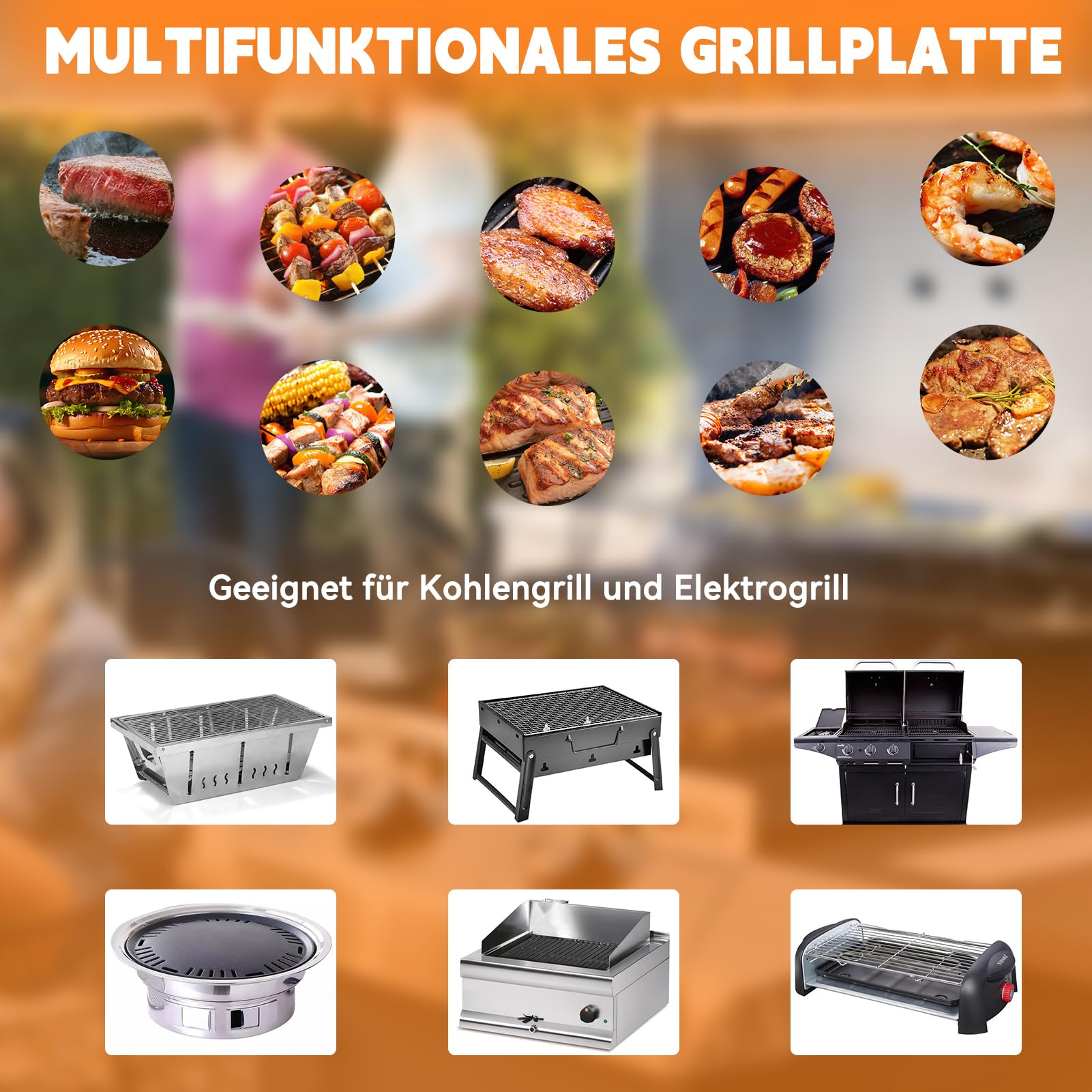 Universelle Edelstahl Plancha Grillplatte 40.5×31CM mit 5MM verdickt | mit Fettablauf, Spülmaschinenfest inkl. für BBQ Gasgrill & Kohlegrill Geeignet