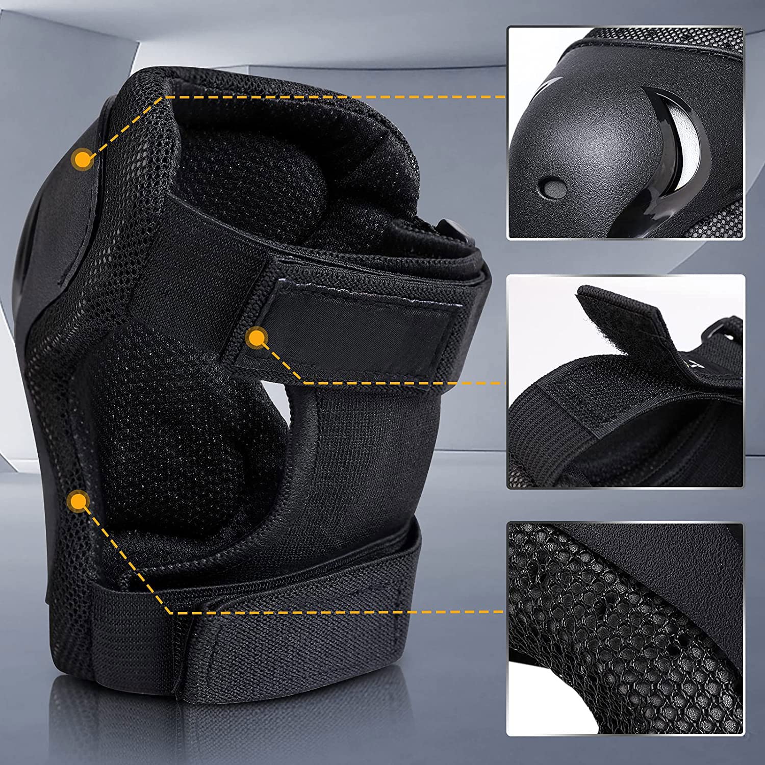 Monbessi Protezioni Skateboard Adulto Adolescente, Set di 2 Ginocchiere, 2 Gomitiere e 2 Polsiere Protettive per con Cinghia Regolabile, per Pattini, Sci, Monopattini, Ciclismo, Roller