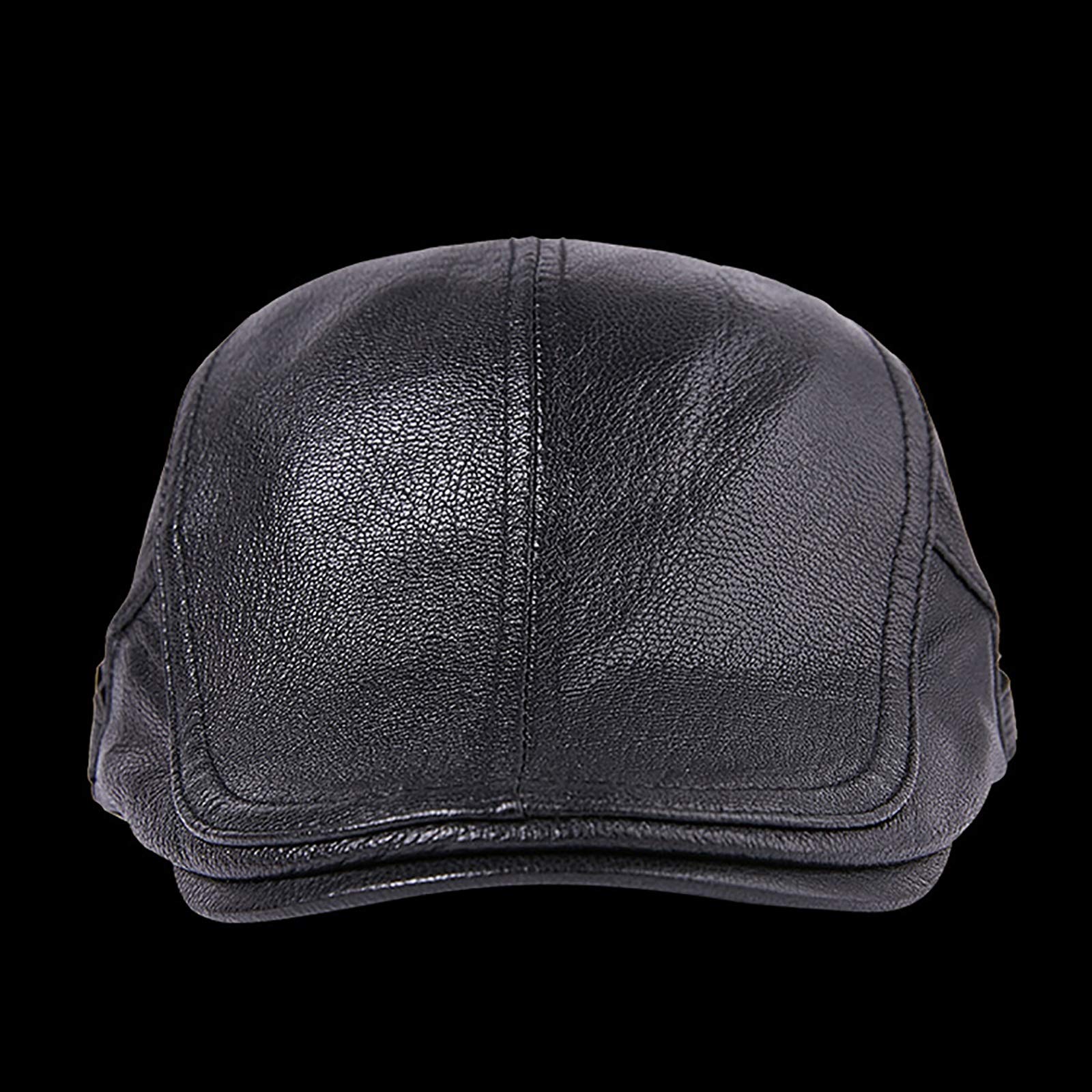 Cappelli Invernali, Berretto da Uomo in Pelle, Berretto da Baseball in Pelle di Pecora, Berretto da Golf Maschile Invernale(Black-59-60cm)