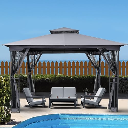 Miniatura 6 de HAPPATIO Gazebo de patio al aire libre de 10 x 12 pies, gazebo de toldo al aire libre para jardín, patio, patio con ventilación doble techo con