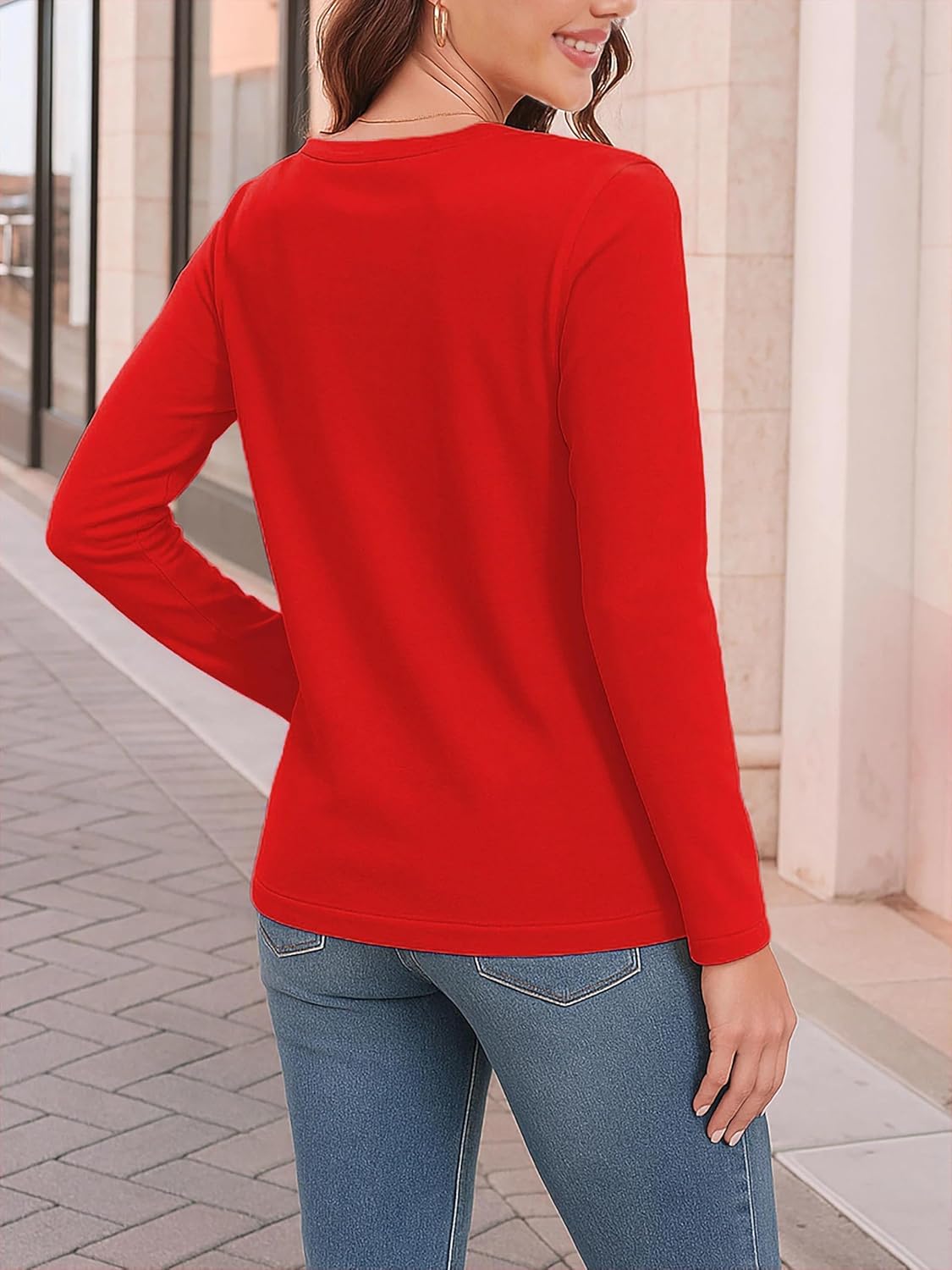 SMENG Women's Long Sleeve Crewneck Cotton Basic T-Shirt Solid Color Soft Comfy Casual Tops Fall Shirts for Women 2025 - Image 2