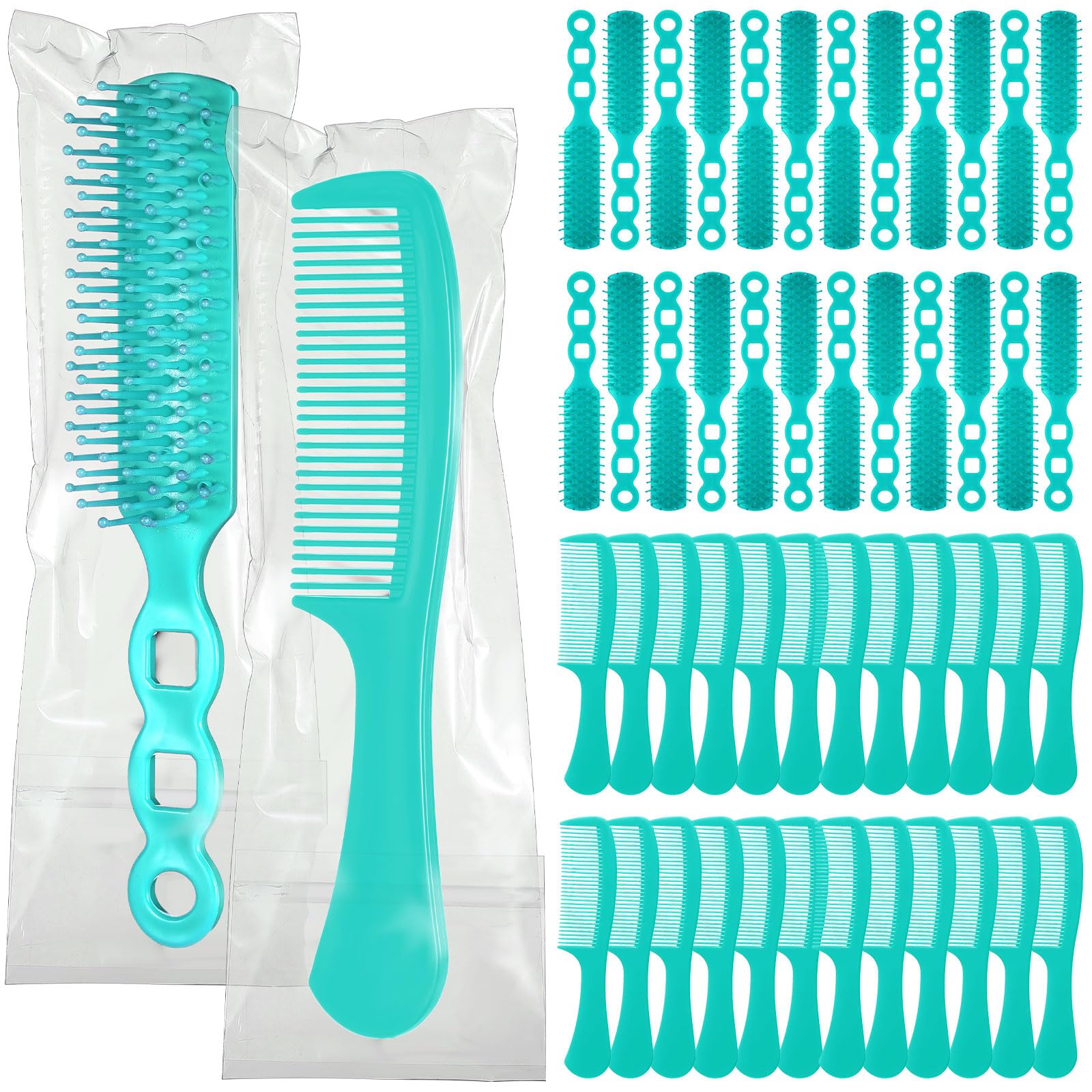 Baderke 48 Pcs Combs Set Bulk Hair Brushes for Homeless Individually Wrapped Hair Brush and Comb for Women Hotel Nursing Charity Travel(Green)