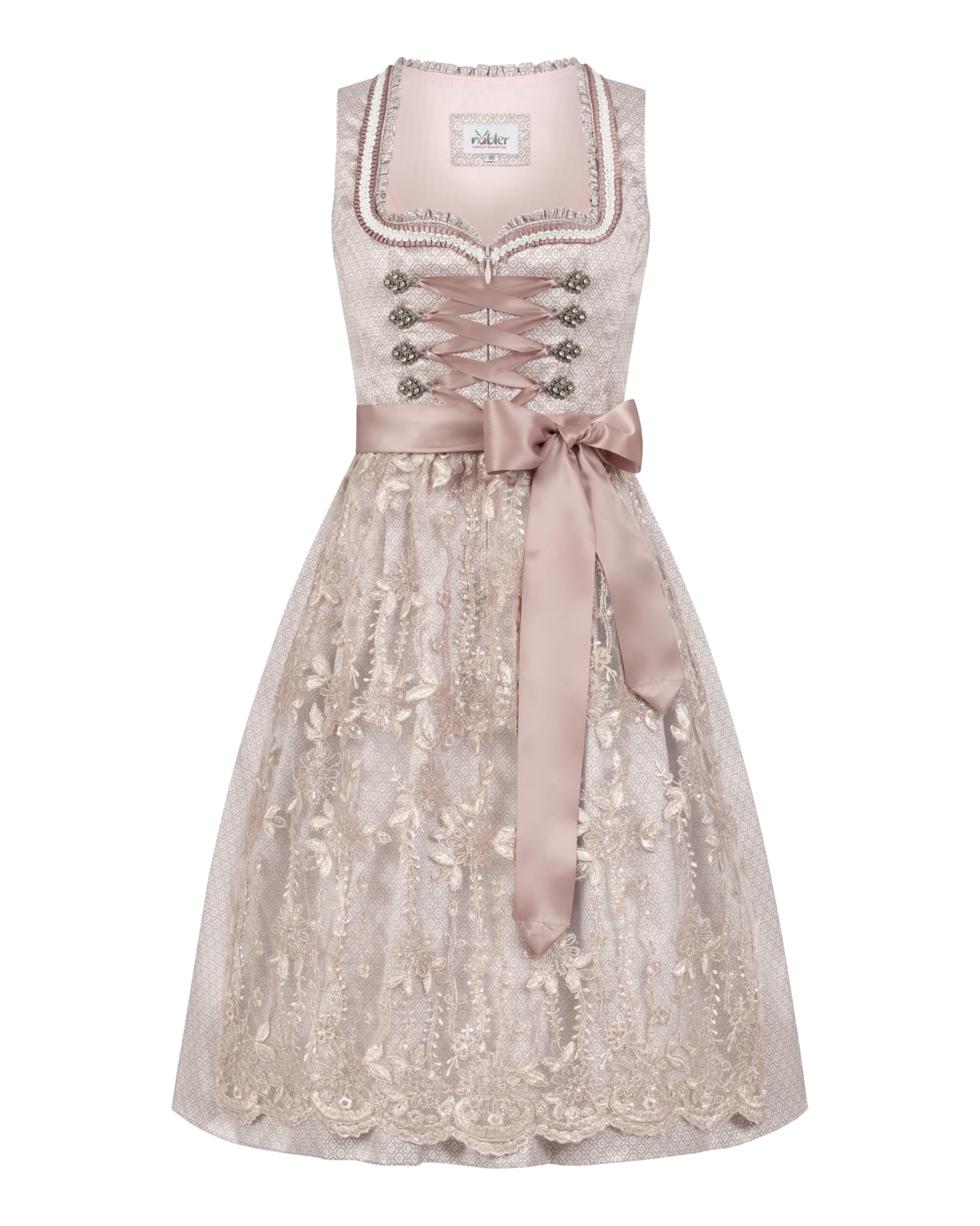 Nübler Damen Dirndl Tessa I Größen 30-48 I Mini-Dirndl mit Rocklänge 55 cm & passender Schürze I Kurzes Trachtenkleid mit modernem Schnitt & dezenten Details I Ideal für Trachten & Festlichkeiten