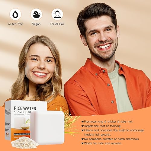 Miniatura 7 de Champú y acondicionador de agua de arroz, agua de arroz fermentada 2 en 1 para el crecimiento e hidratación del cabello, para cabello seco dañado,