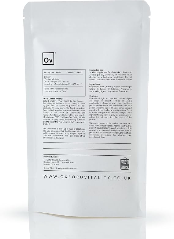 Ginger Tablets | Ultra Strength 6400mg Supplements | Oxford Vitality