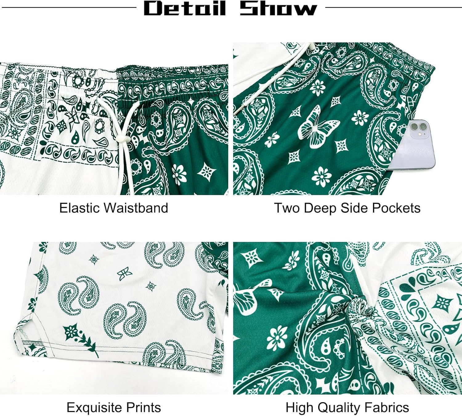 BOOMLEMON Mens Paisley Shorts Mesh Graphic Print Retro Casual Shorts Athletic Gym Basketball Running Short Pants