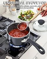 Vista 3 de Cook N Home Cacerola Antiadherente con Tapa de Vidrio, Cacerola de 1 Cuarto de Galón Antiadherente Pequeña para Cocinar Leche Olla de Aluminio, Negro