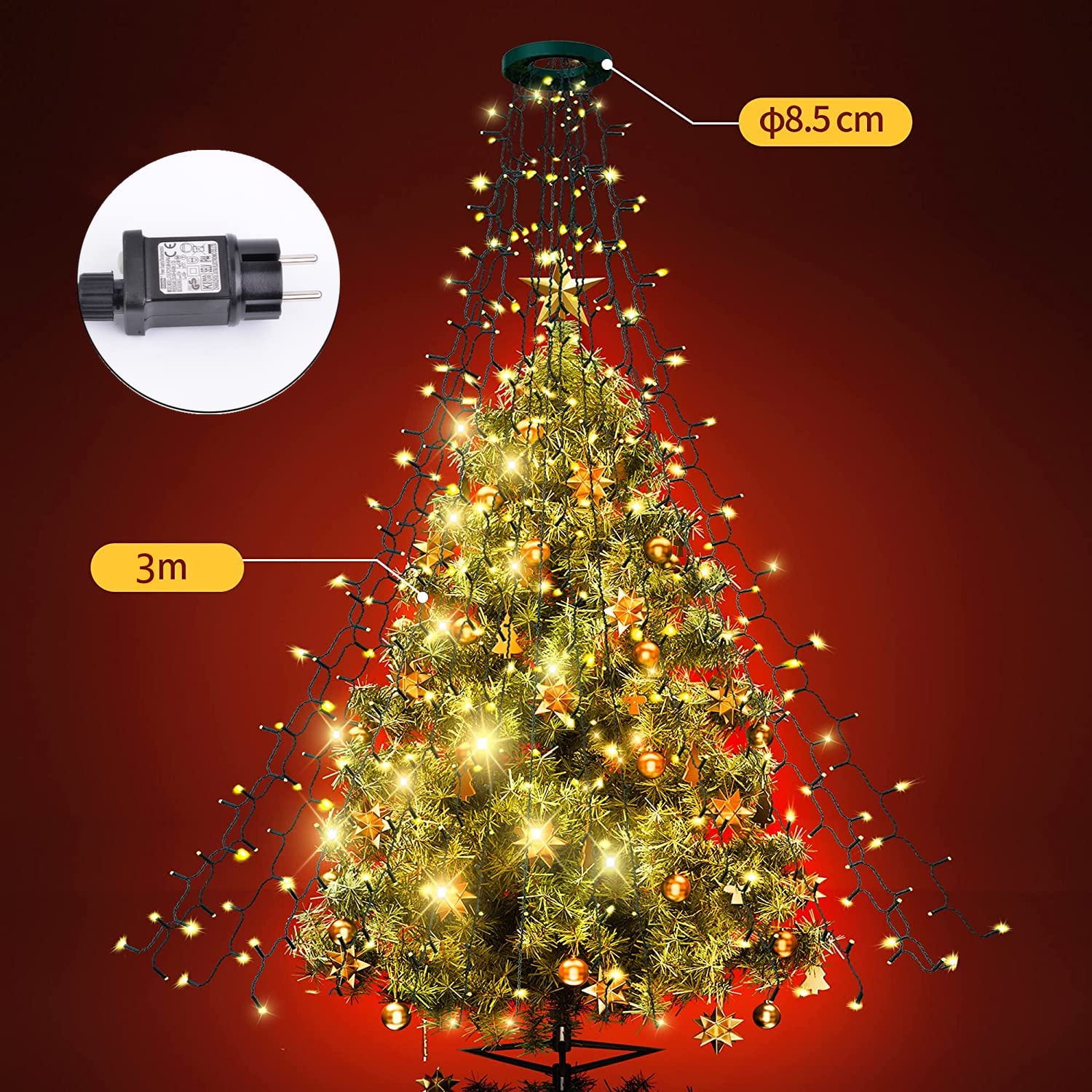 Opard Lichterkette Für Weihnachtsbaum – 3m X 16 Stränge, 400 LEDs, Mit Stecker, 8 Modi, Timer & Memory – Für Innen & Außen