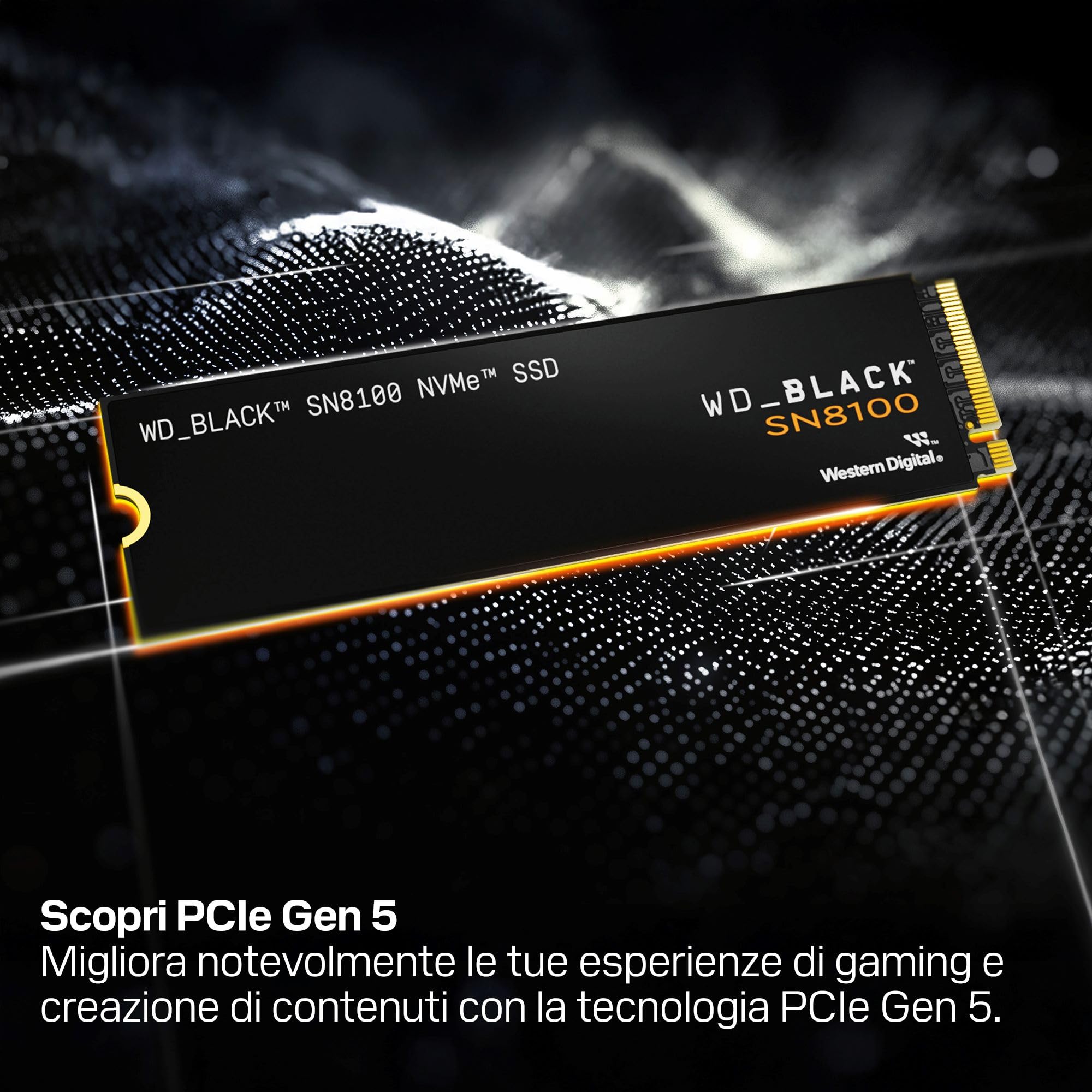WD_BLACK SN8100 4 TB PCIe 5,0x4 NVMe M.2 SSD, velocità di lettura sequenziale fino a 14900 MB/s, velocità di scrittura sequenziale fino a 14000 MB/s, TLC 3D CBA NAND