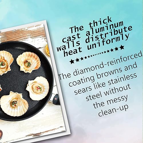 Miniatura 8 de Swiss Diamond Sartén de aluminio antiadherente de 1025 pulgadas con revestimiento de diamante incluye tapa apta para lavavajillas y horno color gris