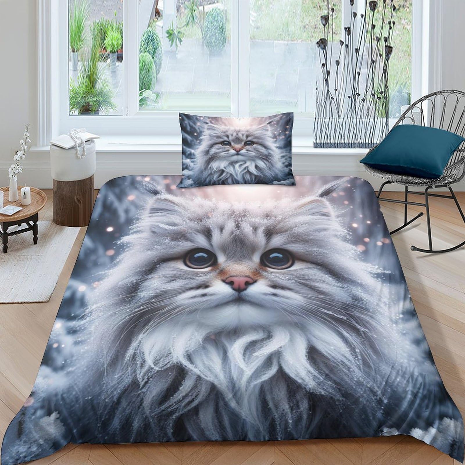 Housse de Couette Chaton 3D Respirante pour Chambre d'Enfant Fille et Garçon en Microfibre