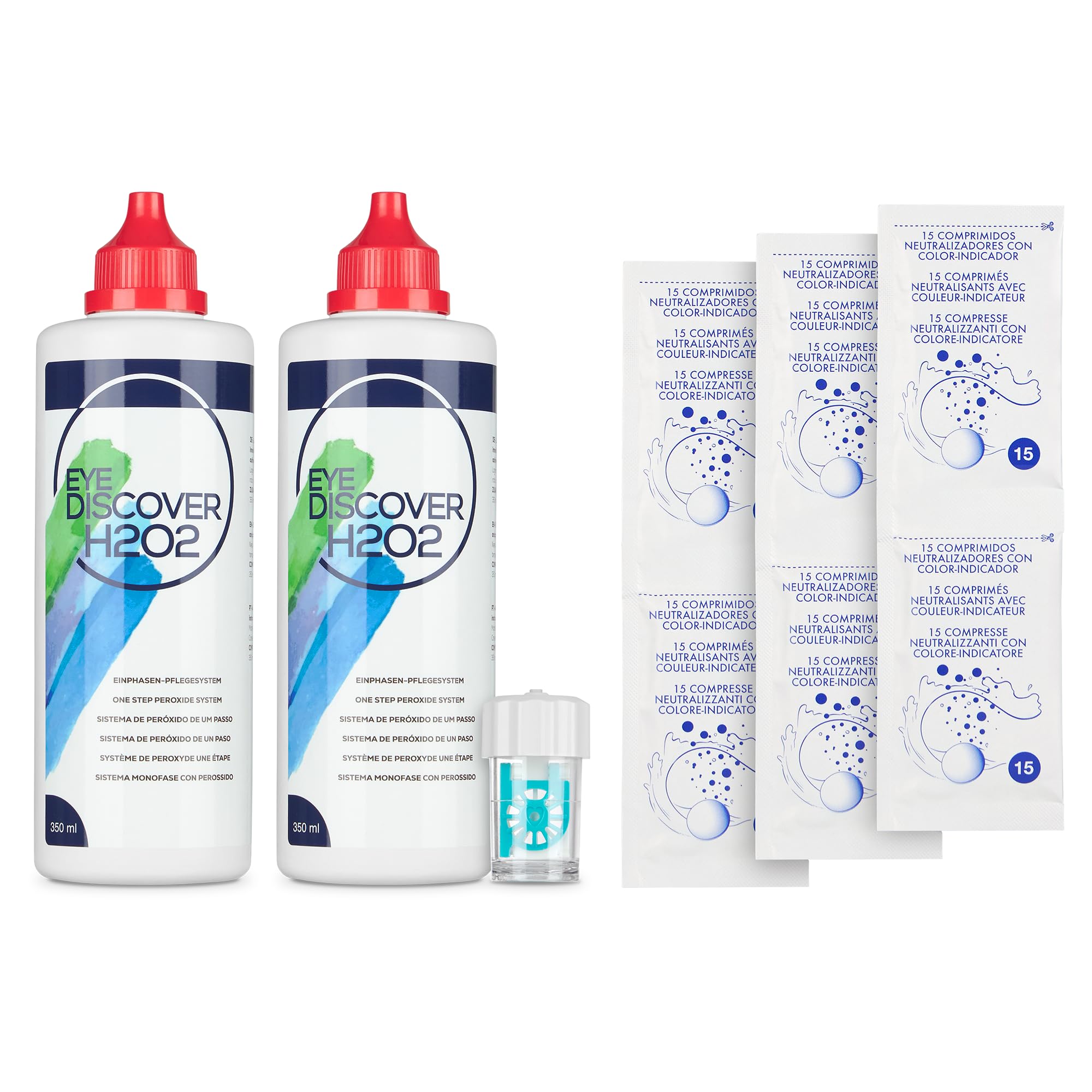 Soluzione al Perossido per Lenti a Contatto con Compresse Neutralizzanti e Portalenti Specializzato per Pulizia Profonda e Disinfezione, 2 x 350 ml