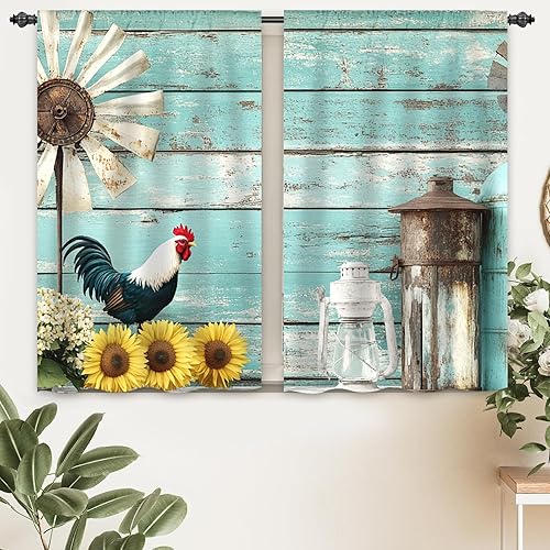 Miniatura 5 de IFFVGX16 Juego de 3 piezas de cortinas y cenefas de cocina con girasol y bolsillo para varilla - 58 pulgadas de ancho x 14 pulgadas de alto + (28