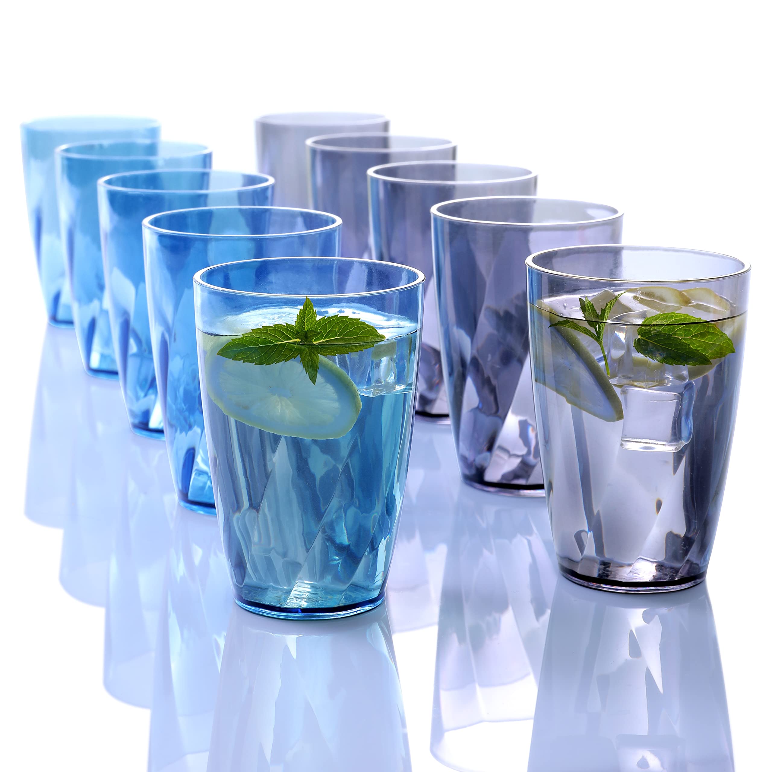 Set di 10 bicchieri di plastica infrangibili per bicchieri da acqua grande, 16 oz Highball (blu, grigio)