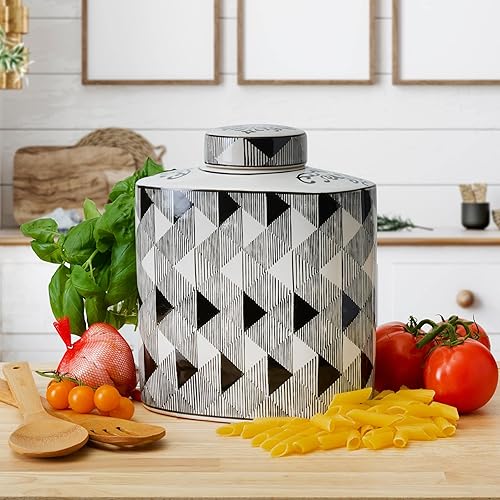 Miniatura 5 de Mikasa Bote de cerámica ovalado Blue Diamond, almacena pequeños artículos del hogar o exhibe flores sintéticas, blanco y negro