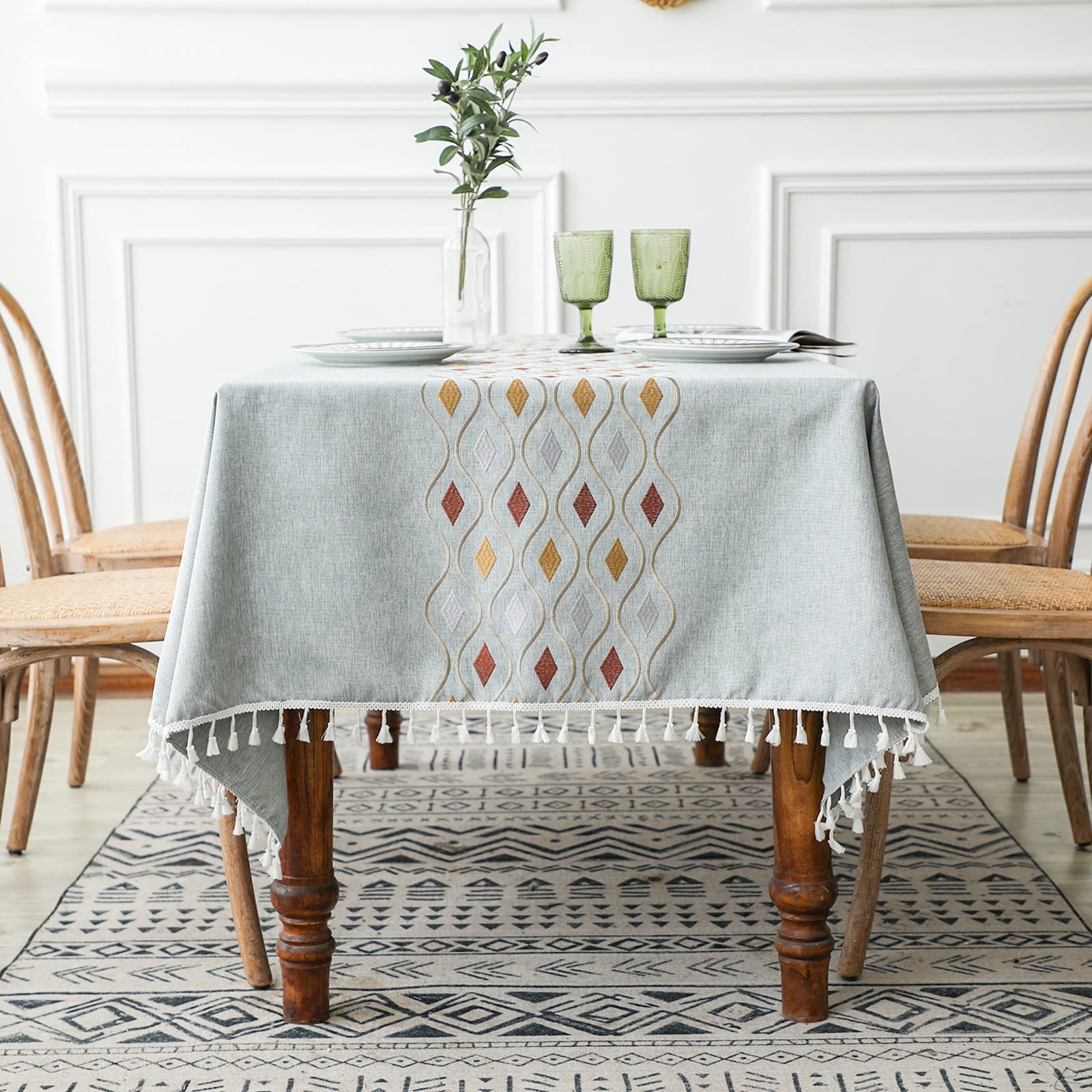Nappe rectangulaire anti-tache 140x200 tissu polyester imprimé franges H