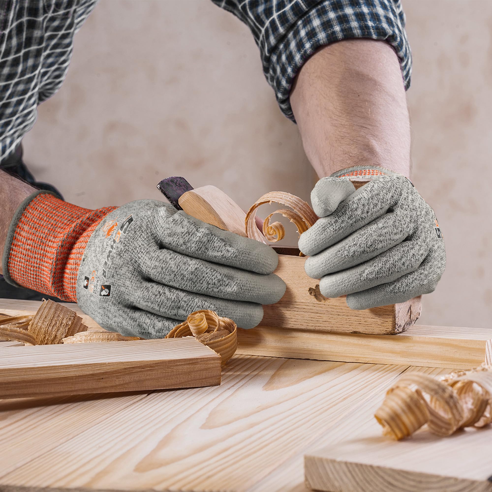 Schwer Lot de 12 paires de gants de travail de protection contre les coupures niveau 4/D avec revêtement en polyuréthane, gants antidérapants et durables pour le travail des métaux, le travail du bois
