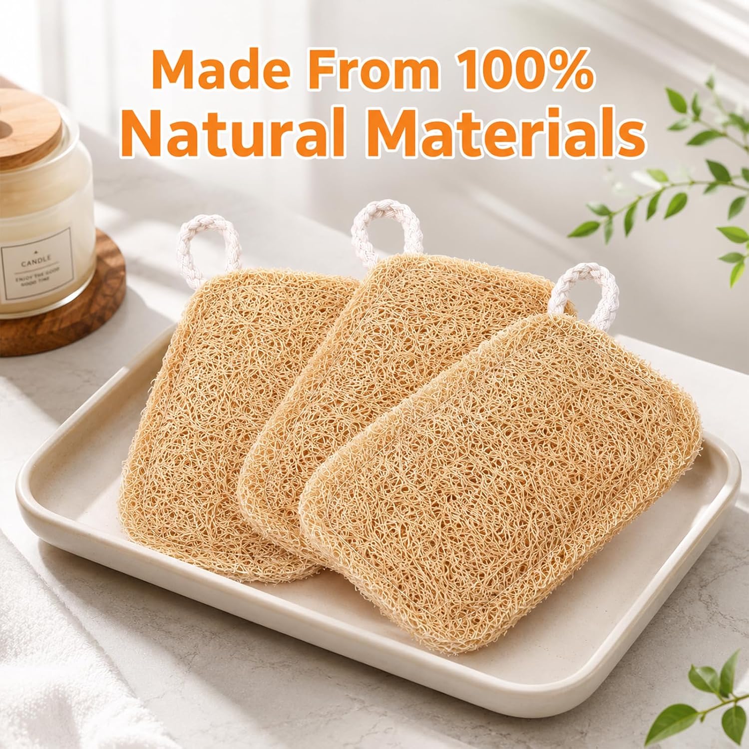 Natural Loofah Sponge, 5Pcs Exfoliating Body Scrubber for Men & Women