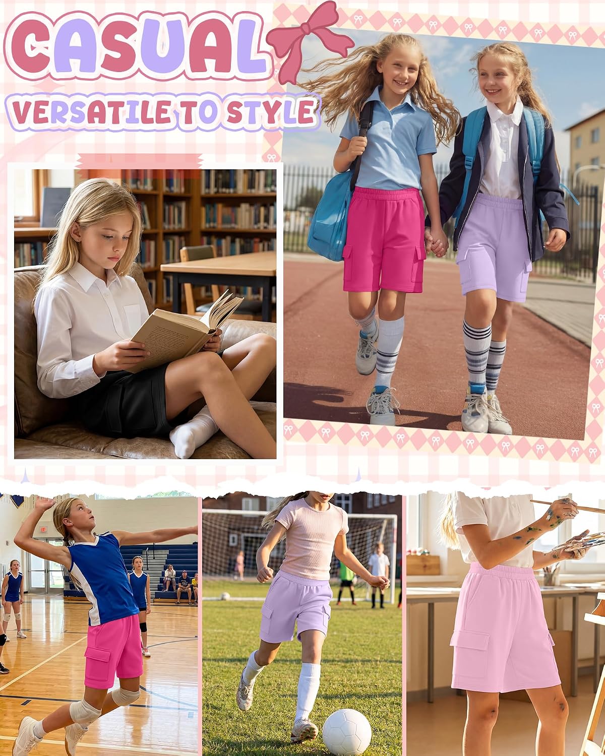 4 Pack Girls Cargo Bermuda Shorts