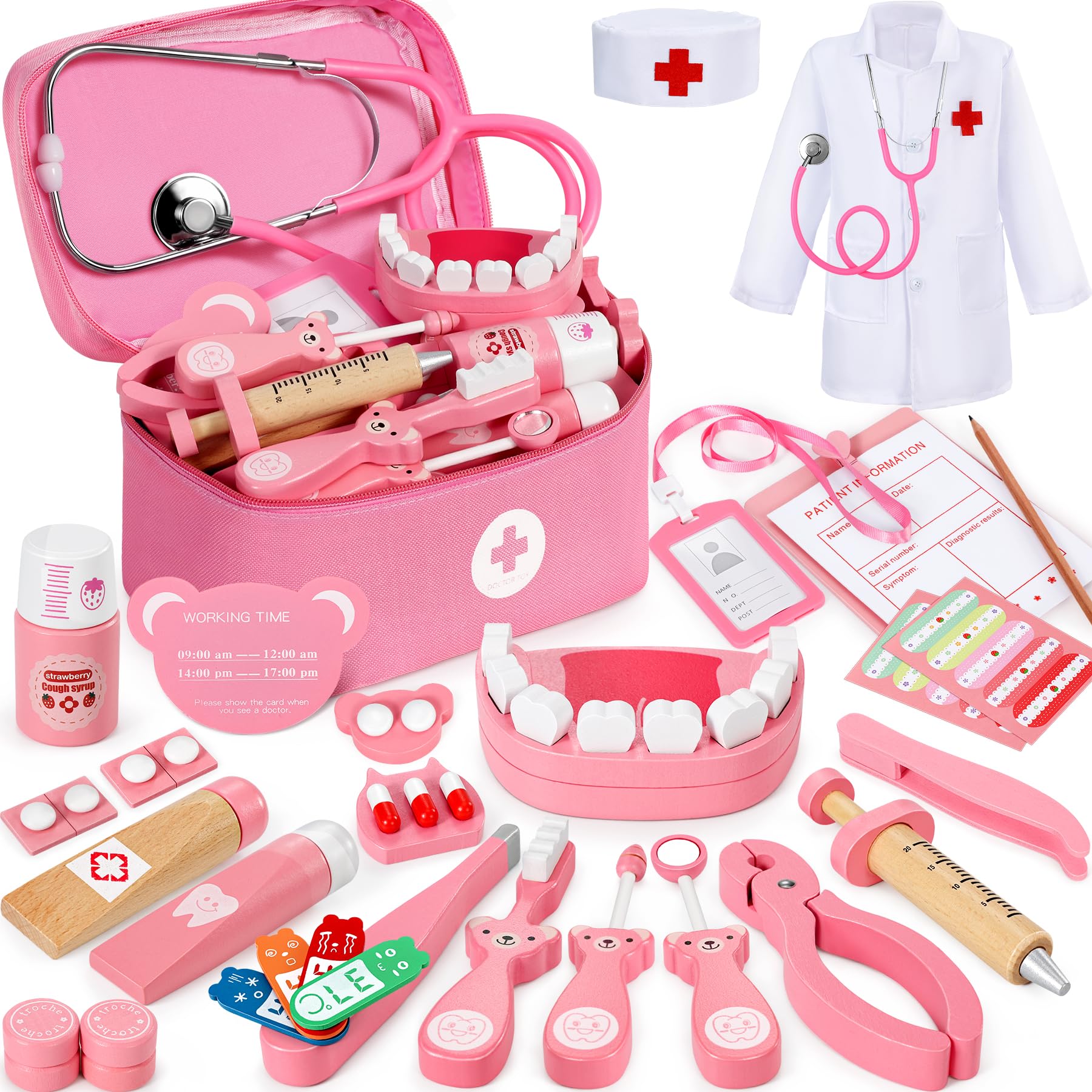 Ophy Valigetta Dottore Bambini, 16 Pezzi kit Dottoressa Bambina per Ragazze e Ragazzi di 3, 4, 5Anni, Kit Medico Giocattolo con Stetoscopio, Kit Dottore Bambino,Gioco di Ruolo per bambina Performance