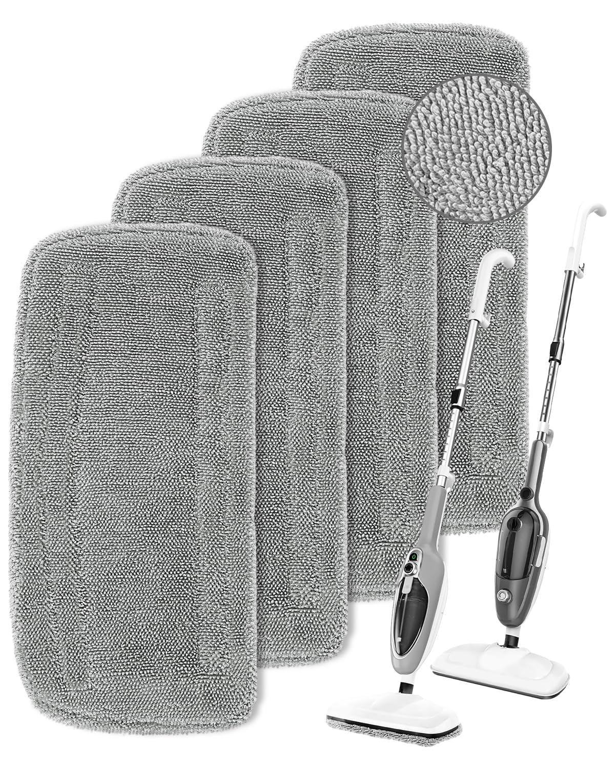 KEEPOW Steam Mop Pads Compatible with Mxnsewr Steam Mop, Compatible with GorFanty Steamer Mop GF-6610B/GF-6610, Fit for Neugo Steam Mops NE033, 4 Pack Spiral Microfiber Steam Mop Replacement Pads