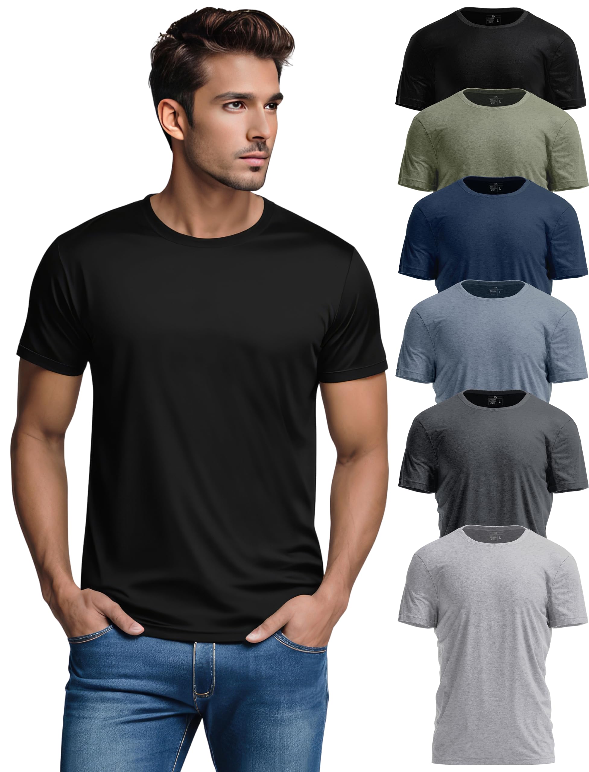 Mens T-Shirt Soft Premium Cotton Tailored Fit Crew Neck Classic Short Sleeve Tee