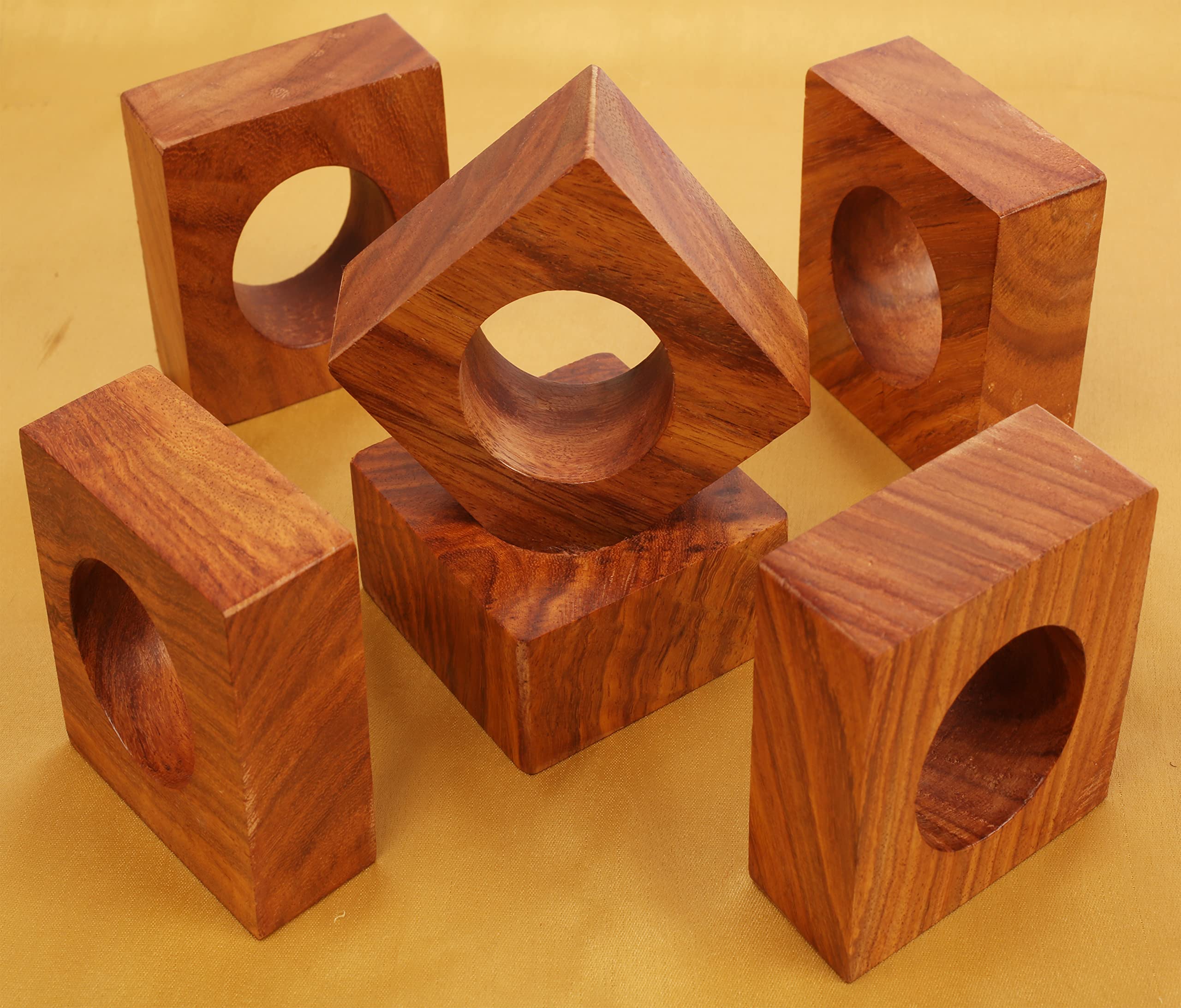 Servilleteros de Madera Natural finamente Hechos a Mano con Forma Cuadrada de Gran tamaño para Mesa de Comedor en Tono Natural (Juego de 6).