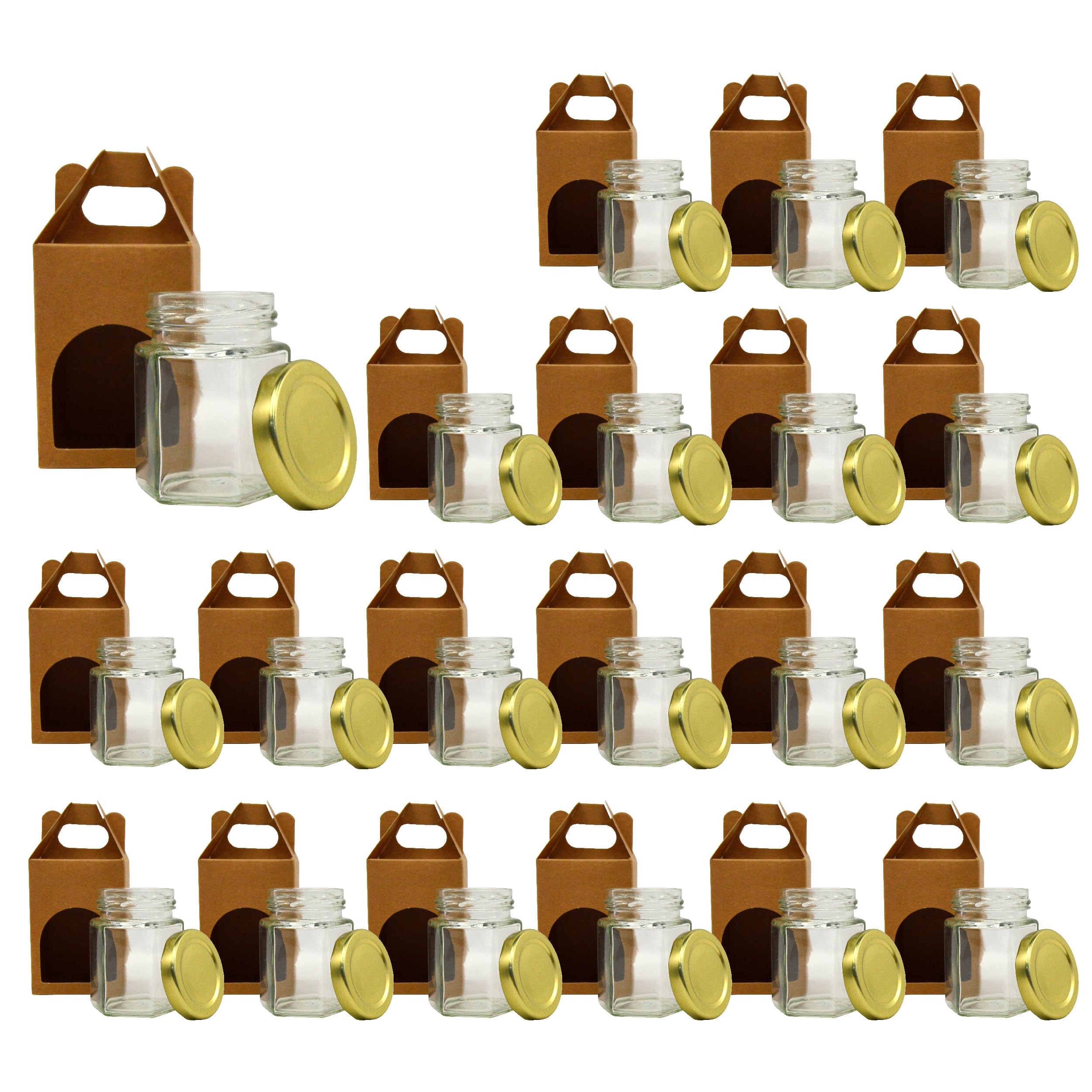 Espirito Rebelde 20x Petit Pot de Miel Hexagonal avec Couvercle 80ml + 20x Boîte Kraft pour 1 Pot - Idéal pour la Conservation de Miel, Confiture, Épices, Yaourt