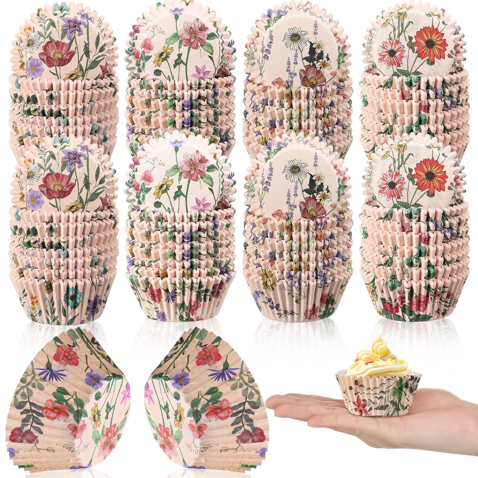 Jetec 800 Pcs Vintage Floral Cupcake Liners Spring Vintage Floral Cupcake Wrappers Grease Proof Muffin Liners Disposable Baking Cups for Baking