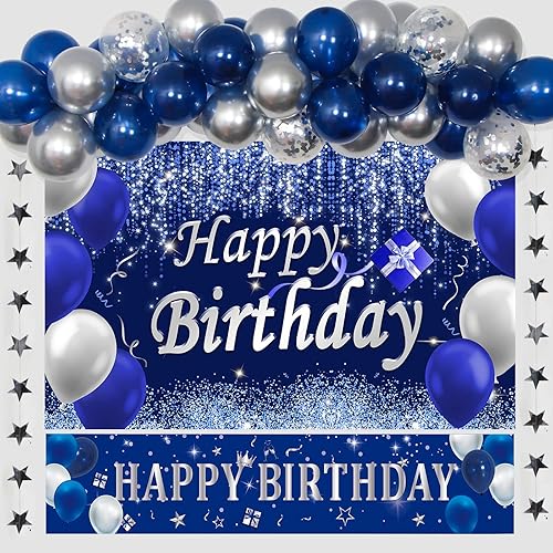 Miniatura 1 de Decoraciones de cumpleaños azul marino para hombres y mujeres globos de feliz cumpleaños decoración de fiesta para niños y niñas con telón de fondo