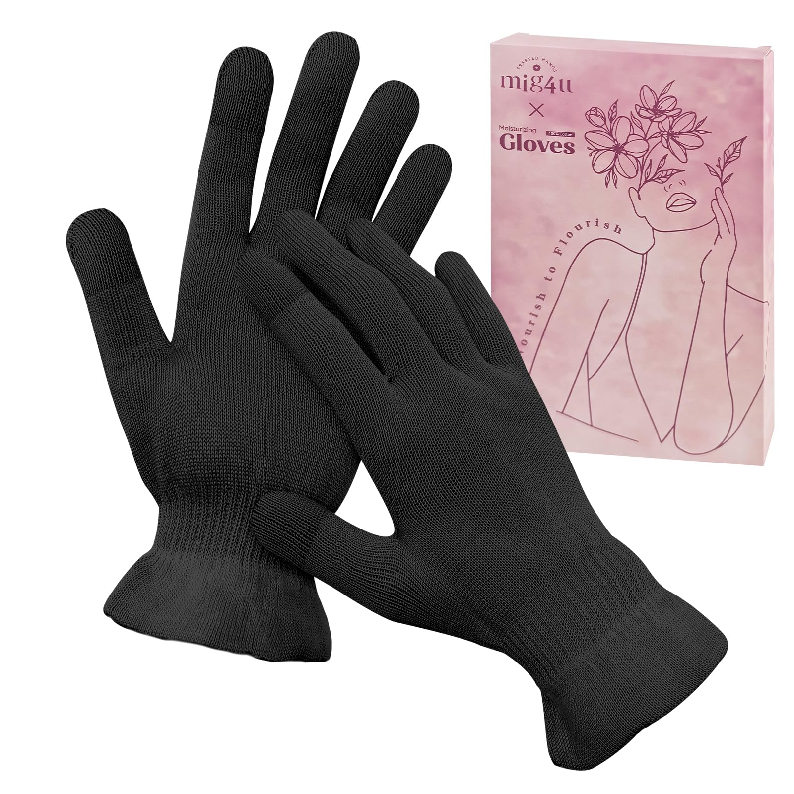 MIG4U Moisturizing Beauty Gloves Touchscreen Overnight Sleeping Glove for Women Dry Hands, Nighttime Lotion, Eczema, SPA, Cosmetic Treatment, Black 1 Pairs Size s/m