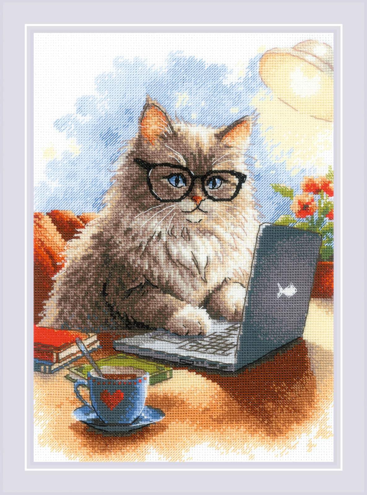 Riolis Multicolor - Writer Of Meowmoirs 2263, Cats Cross Stitch Kits 8¼"X11¾, Cross Stitch Kits For Beginners & Advanced, Crossstitching Kits Adult, Counted Stitching Kits, Cats Embroidery Kit